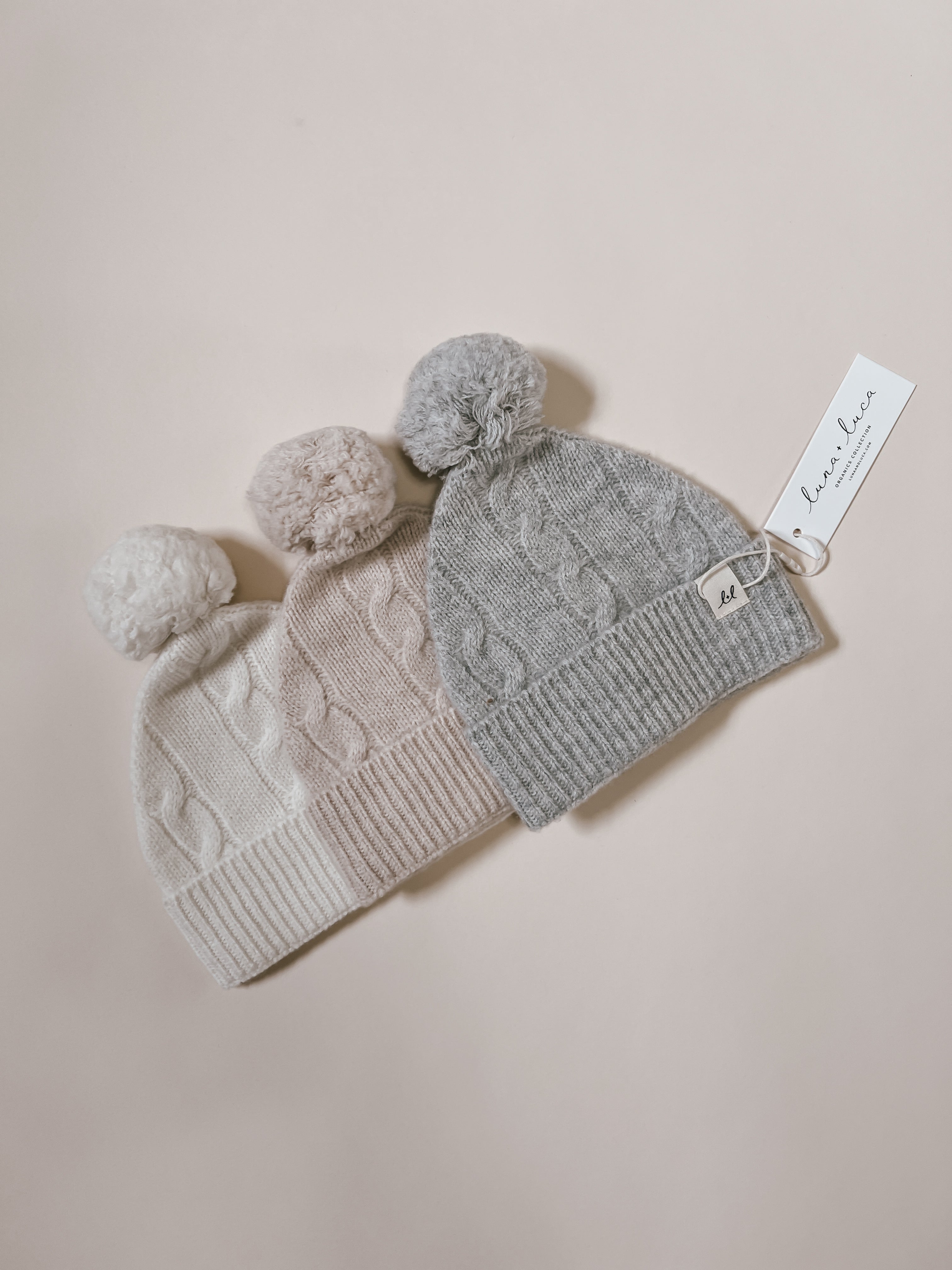 Luna + Luca Cable Knit Pom Beanie - Off-White