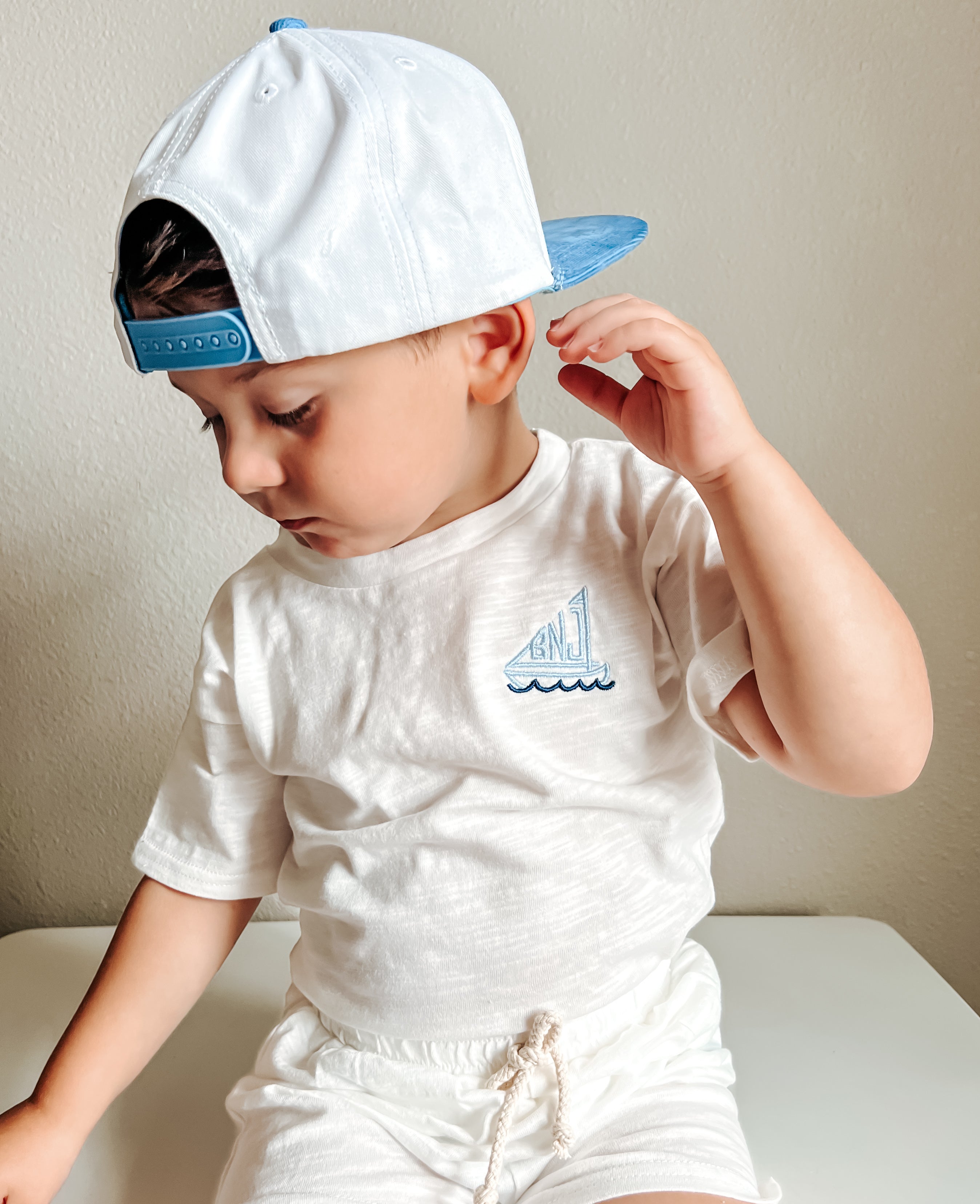 Custom Embroidered Sailboat Monogram Organic Cotton Shorts Set