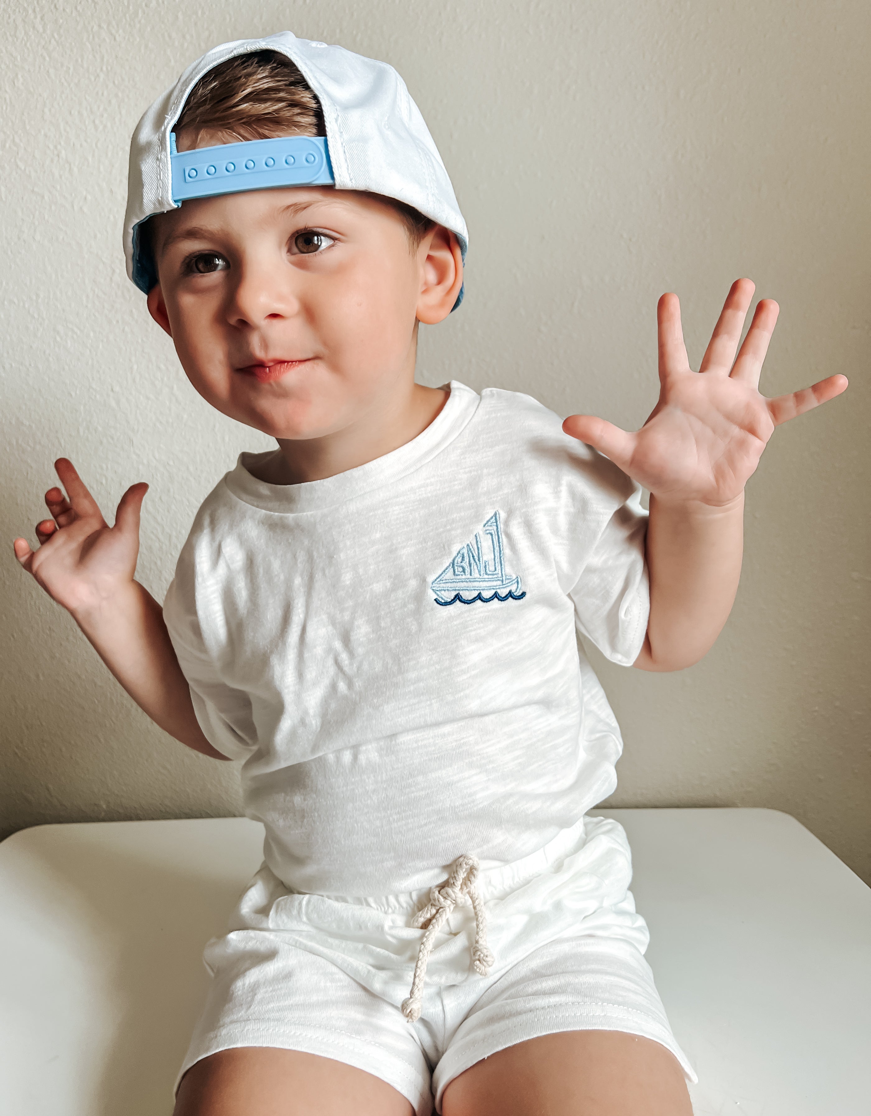 Custom Embroidered Sailboat Monogram Organic Cotton Shorts Set