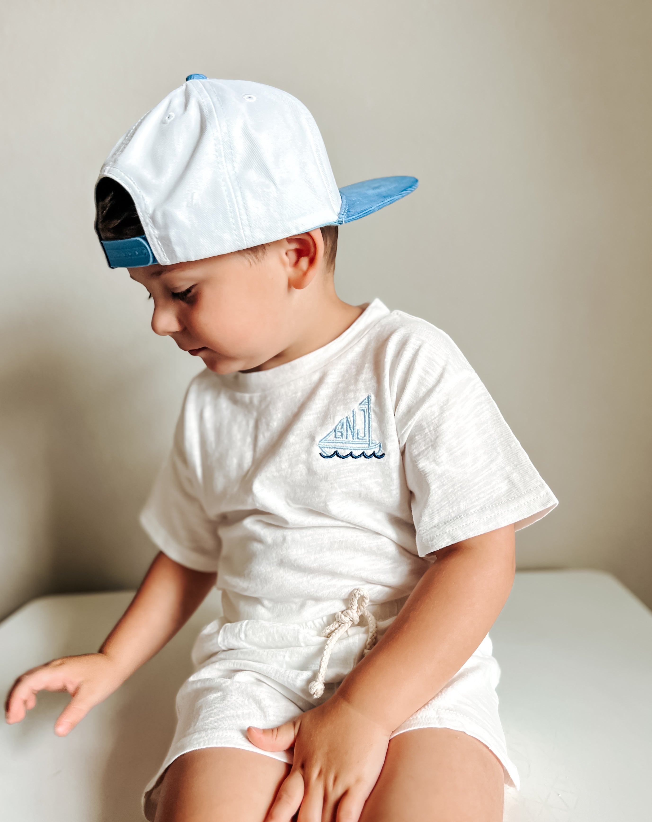 Custom Embroidered Sailboat Monogram Organic Cotton Shorts Set