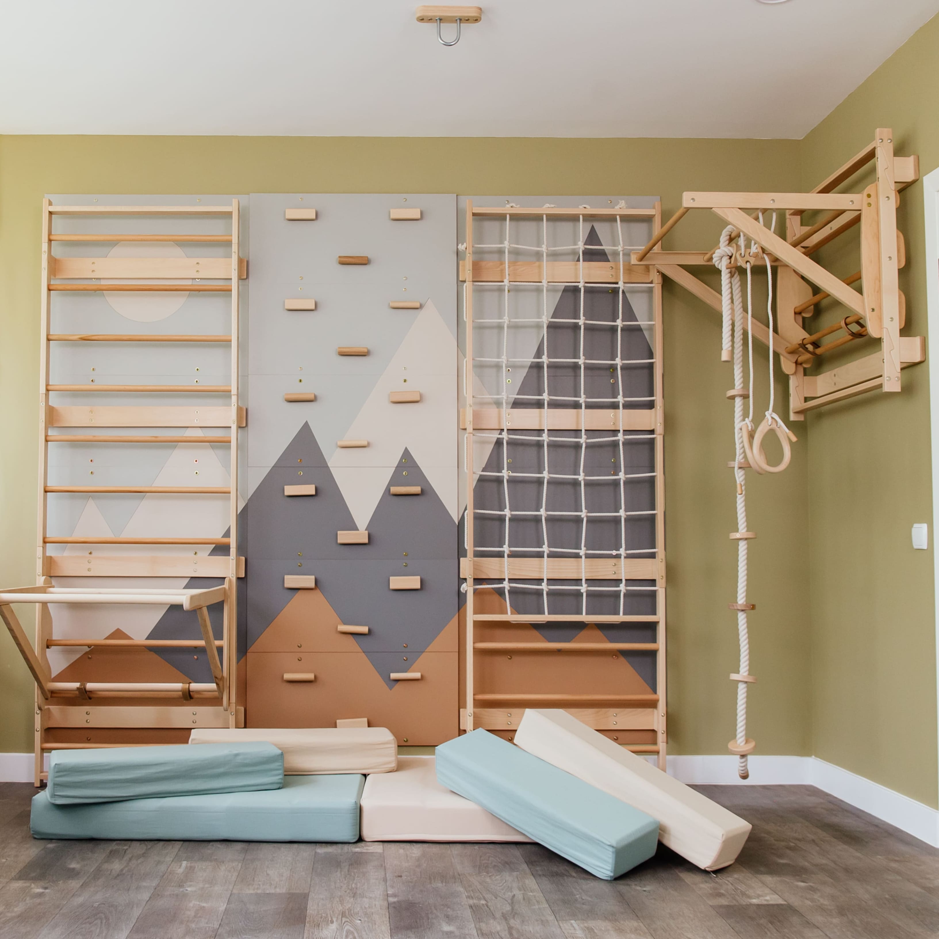 Wood and Hearts 3-in-1 Swedish Ladder Wall Gym for Kids 3+