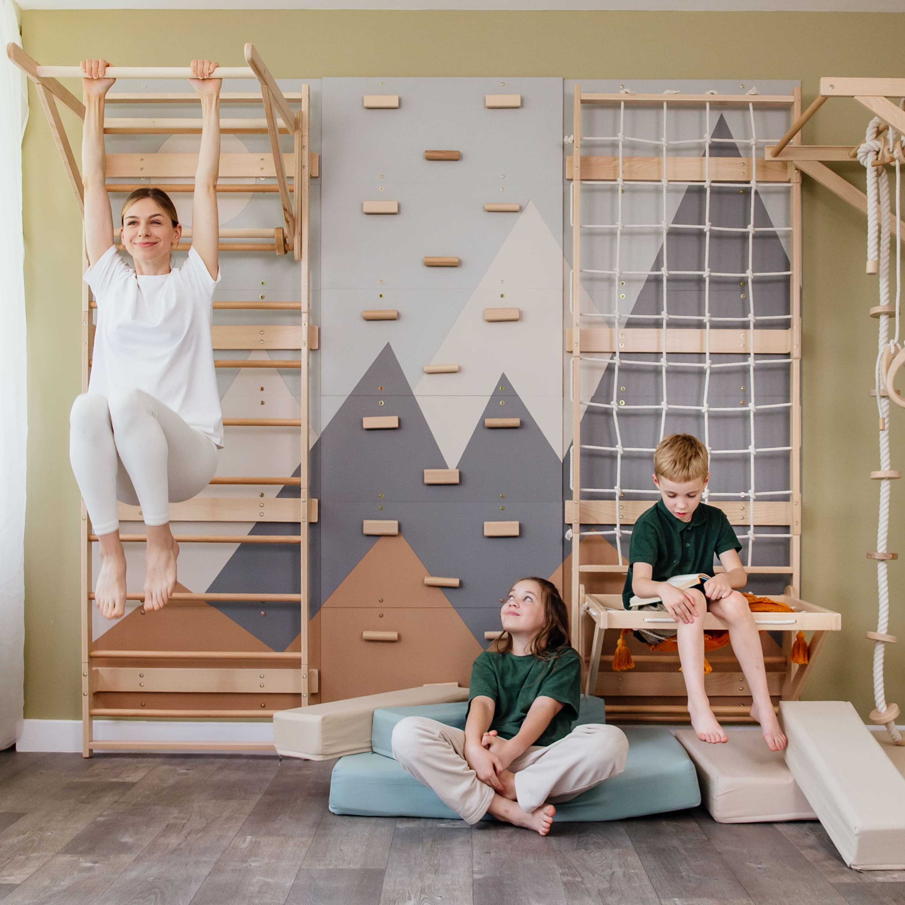 Wood and Hearts 3-in-1 Swedish Ladder Wall Gym for Kids 3+