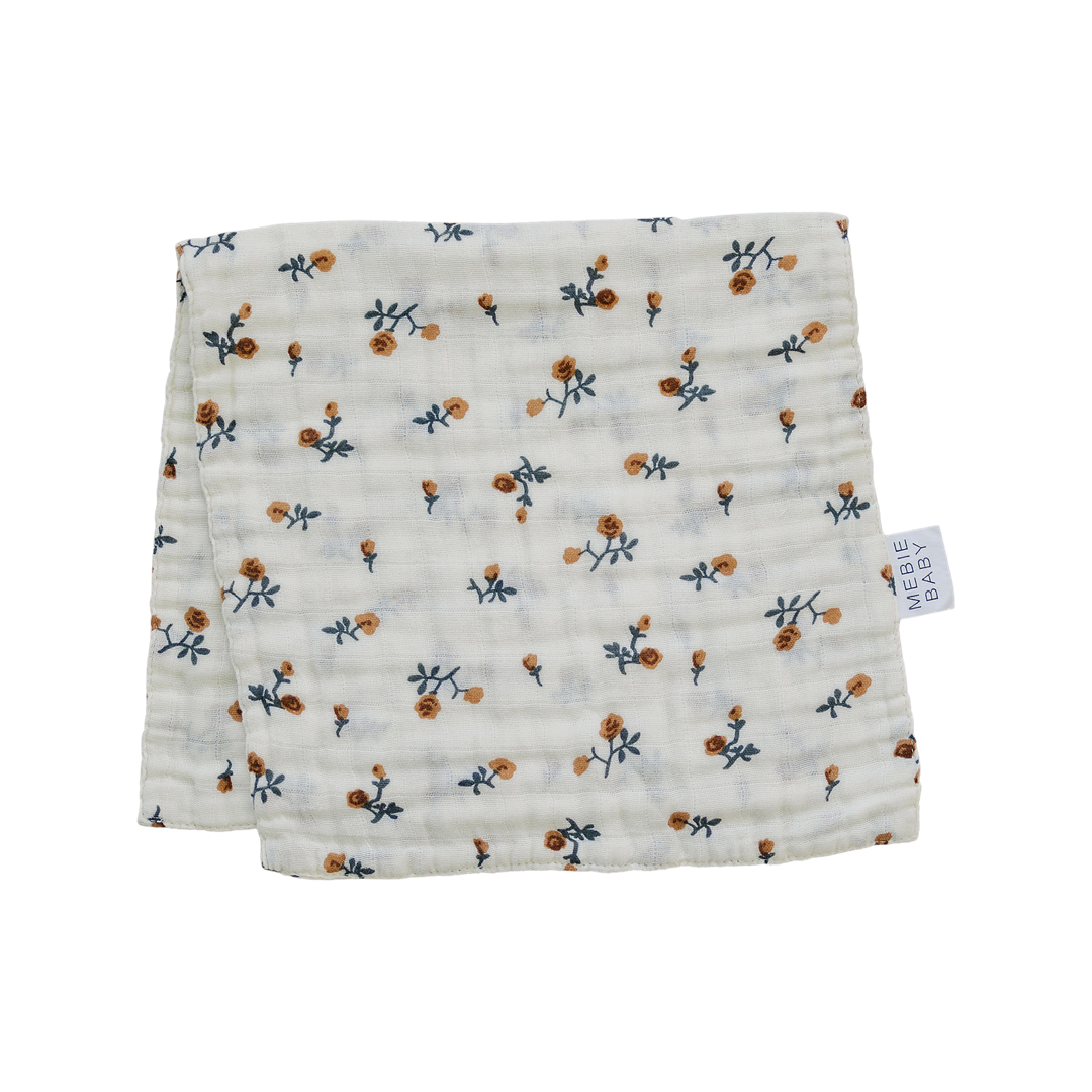 Cream Floral Muslin Burp Cloth  Mebie Baby   