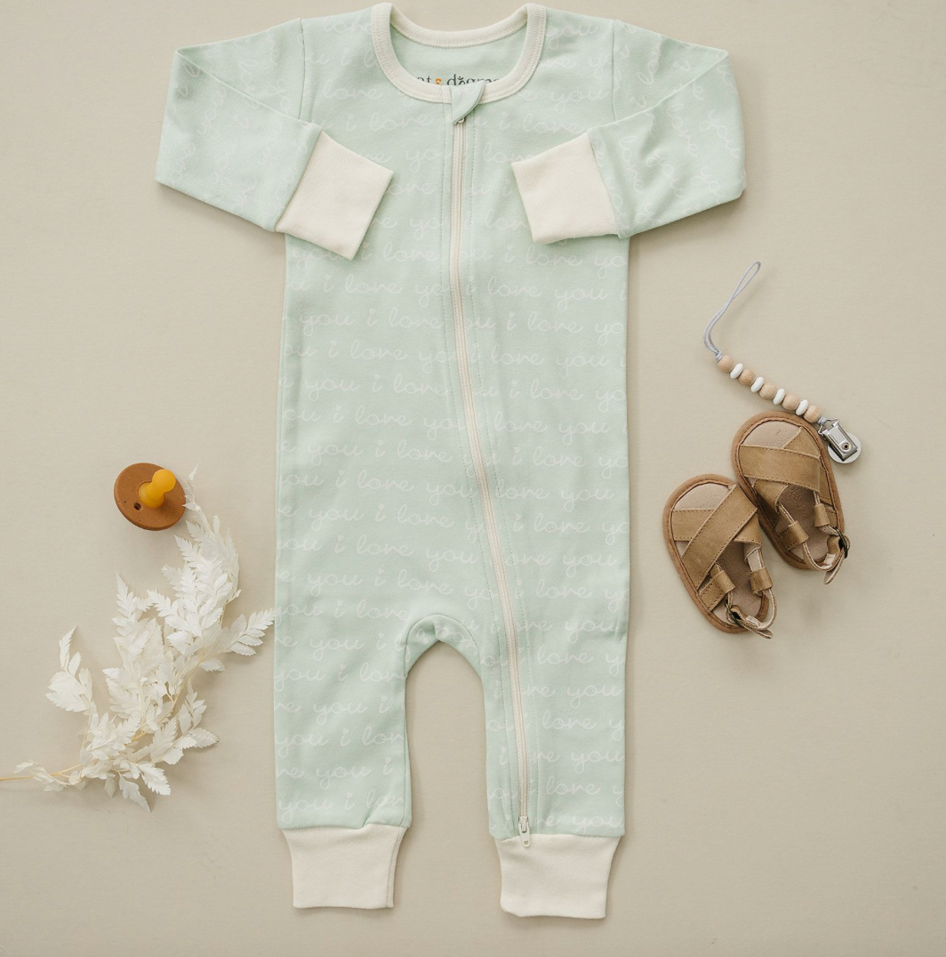 GOTS Certified Organic Cotton Zippy - I Love You (Desert Green)