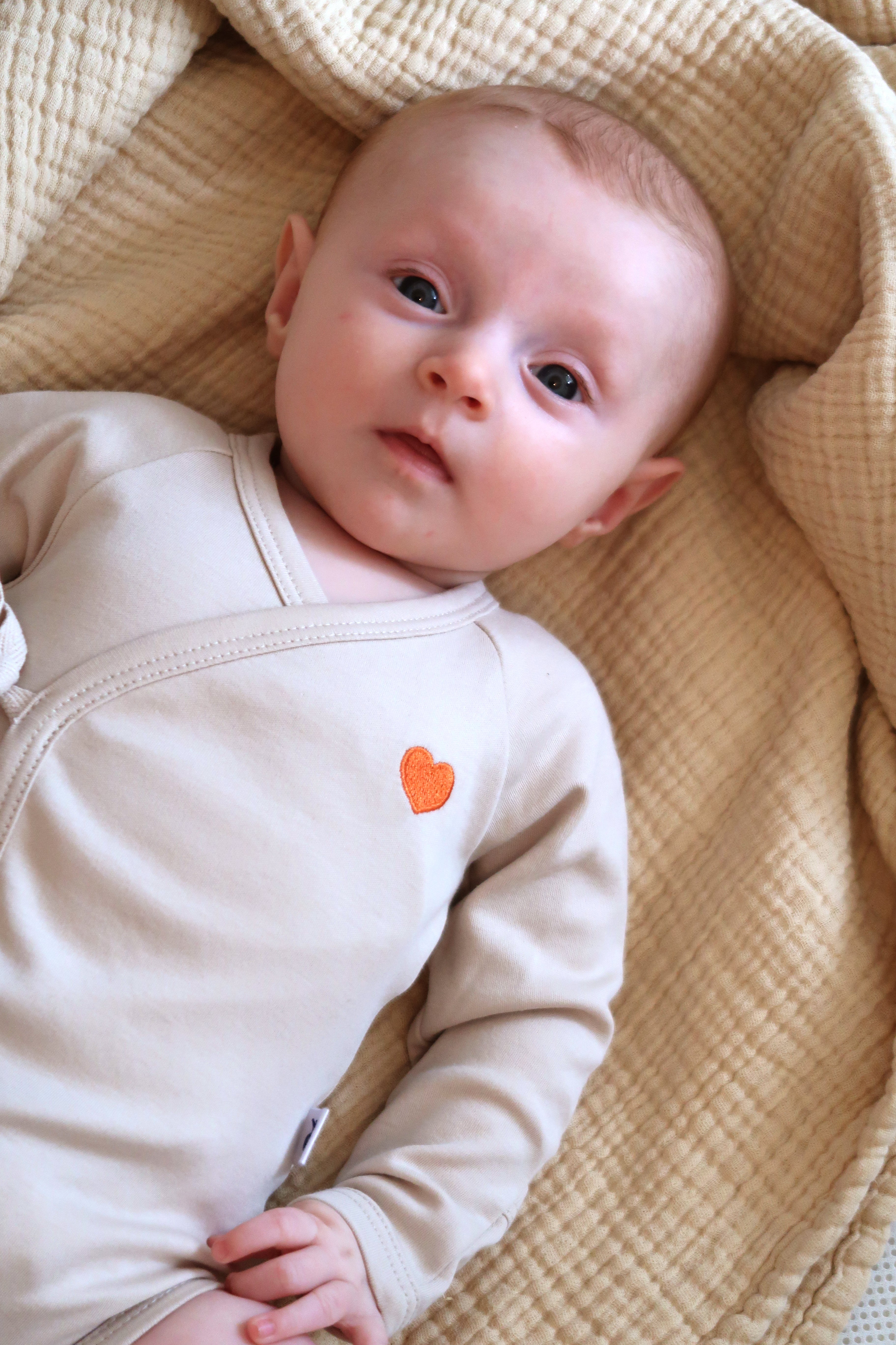 Organic Pima Cotton Baby Kimono Body - Sand With Heart