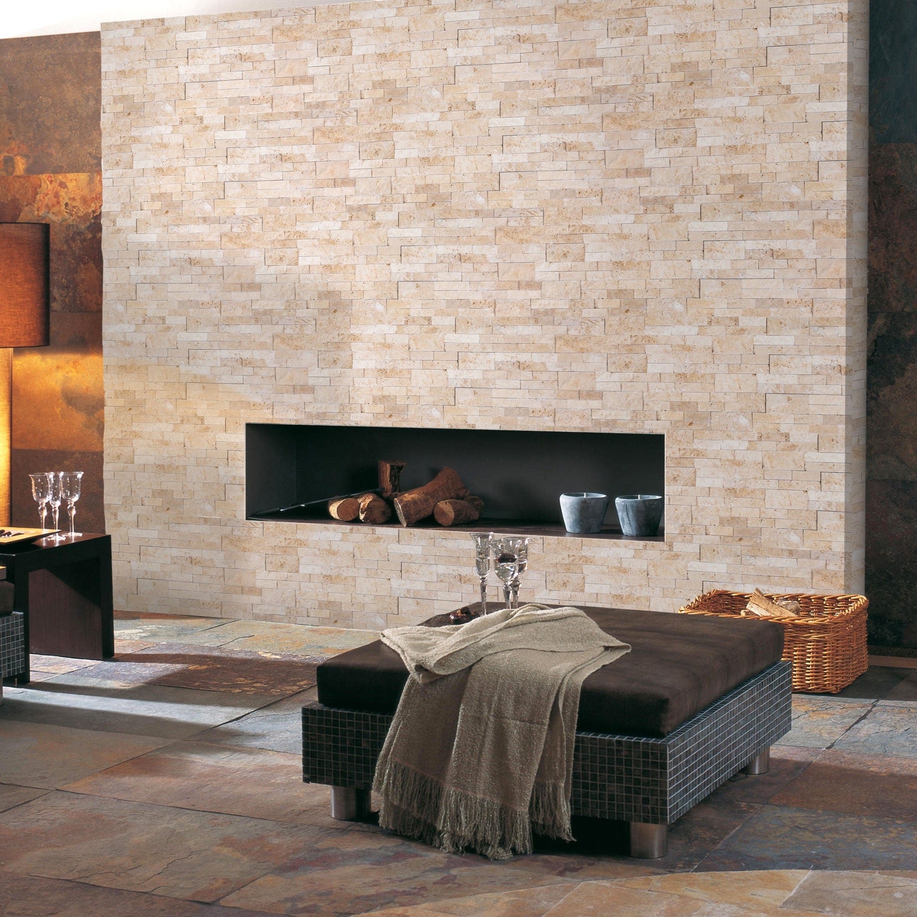 Ivory Beige Ledger 3D Panel 6"x24" Split-face Natural Travertine Wall Tile - Belair Collection