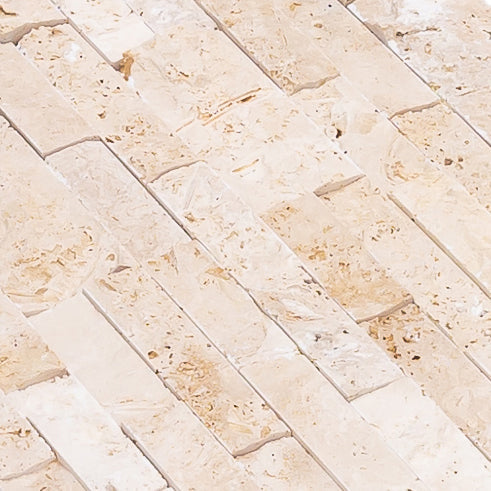 Ivory Beige Ledger 3D Panel 6"x24" Split-face Natural Travertine Wall Tile - Belair Collection
