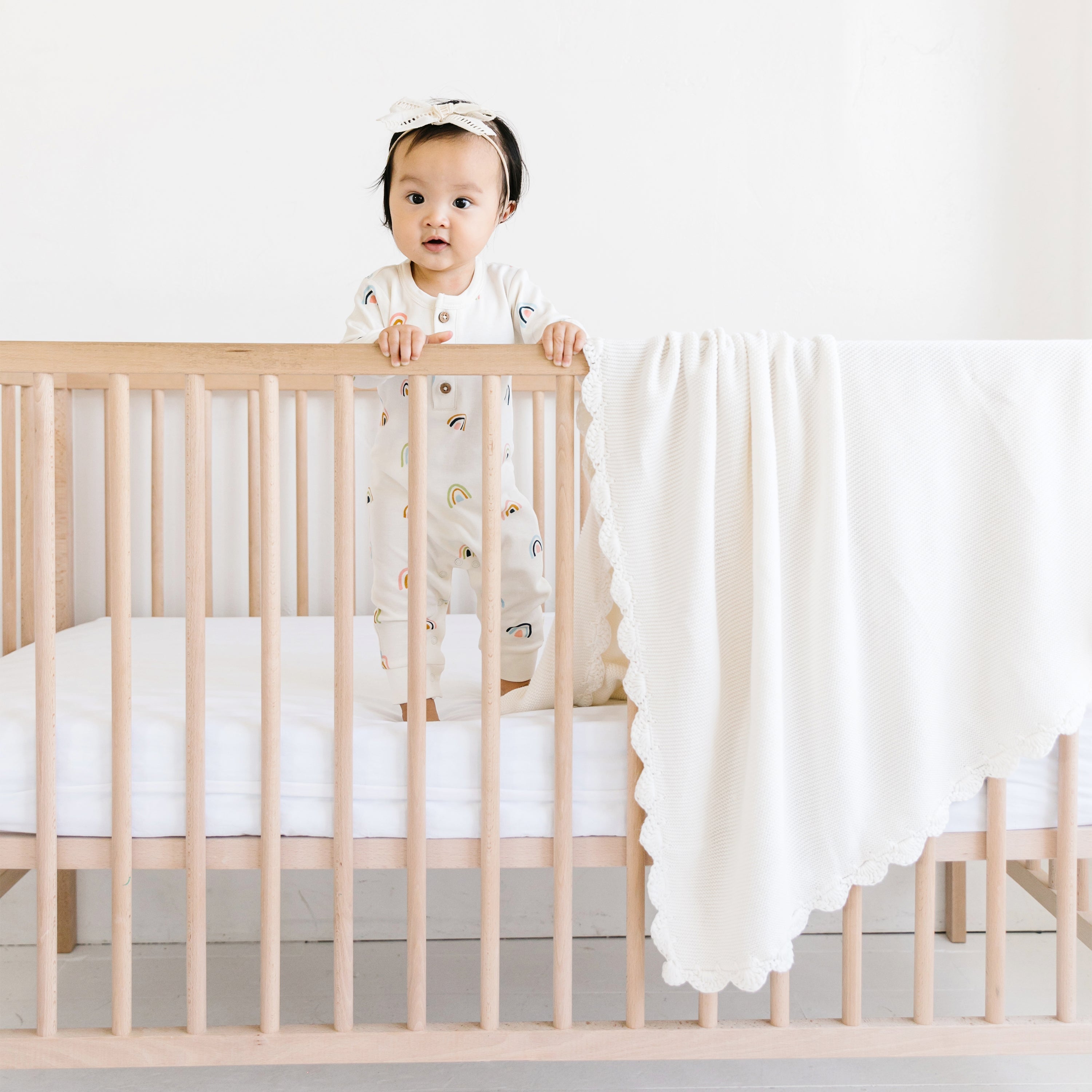 Organic Cotton Scalloped Baby Blanket - Ivory