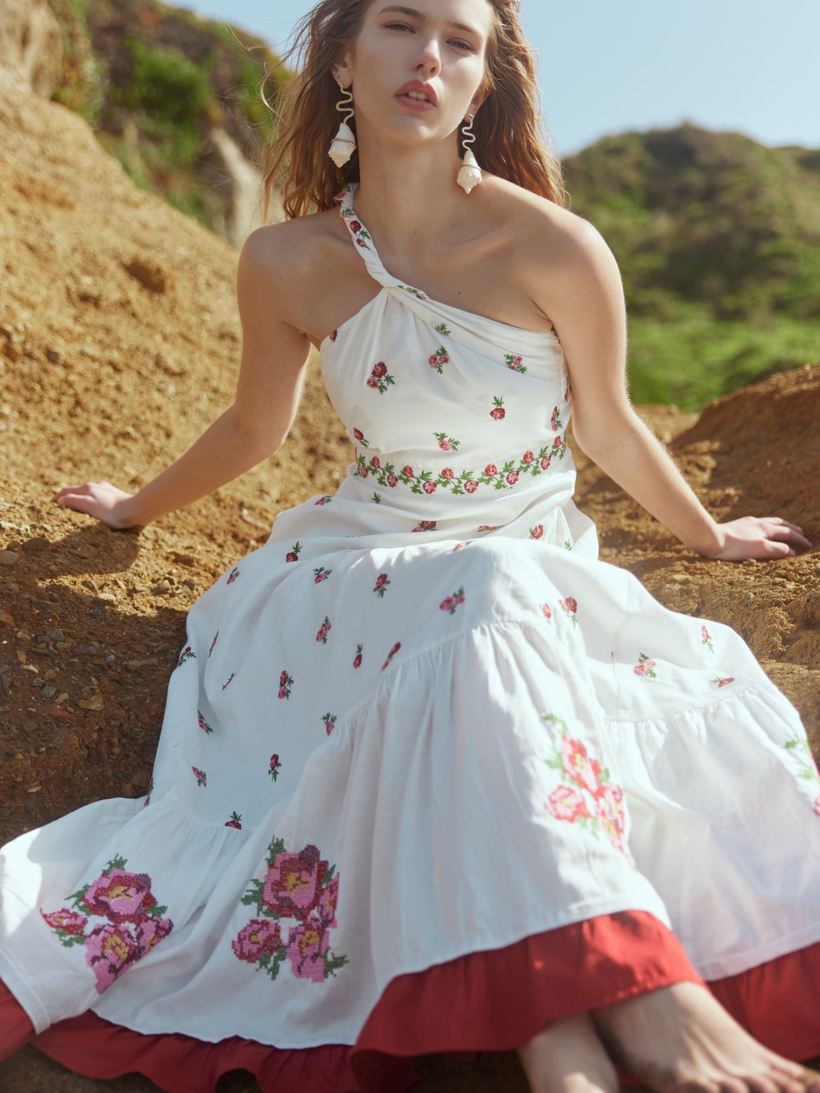 Isabel Dress - Sugar/Salsa Ditsy Floral/Salsa Floral Embroidery