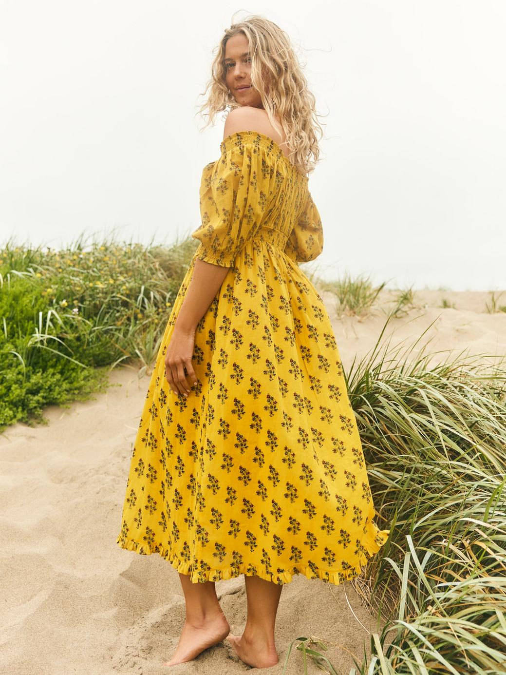 Rosie Midi Dress - Mellow Yellow Flower Power