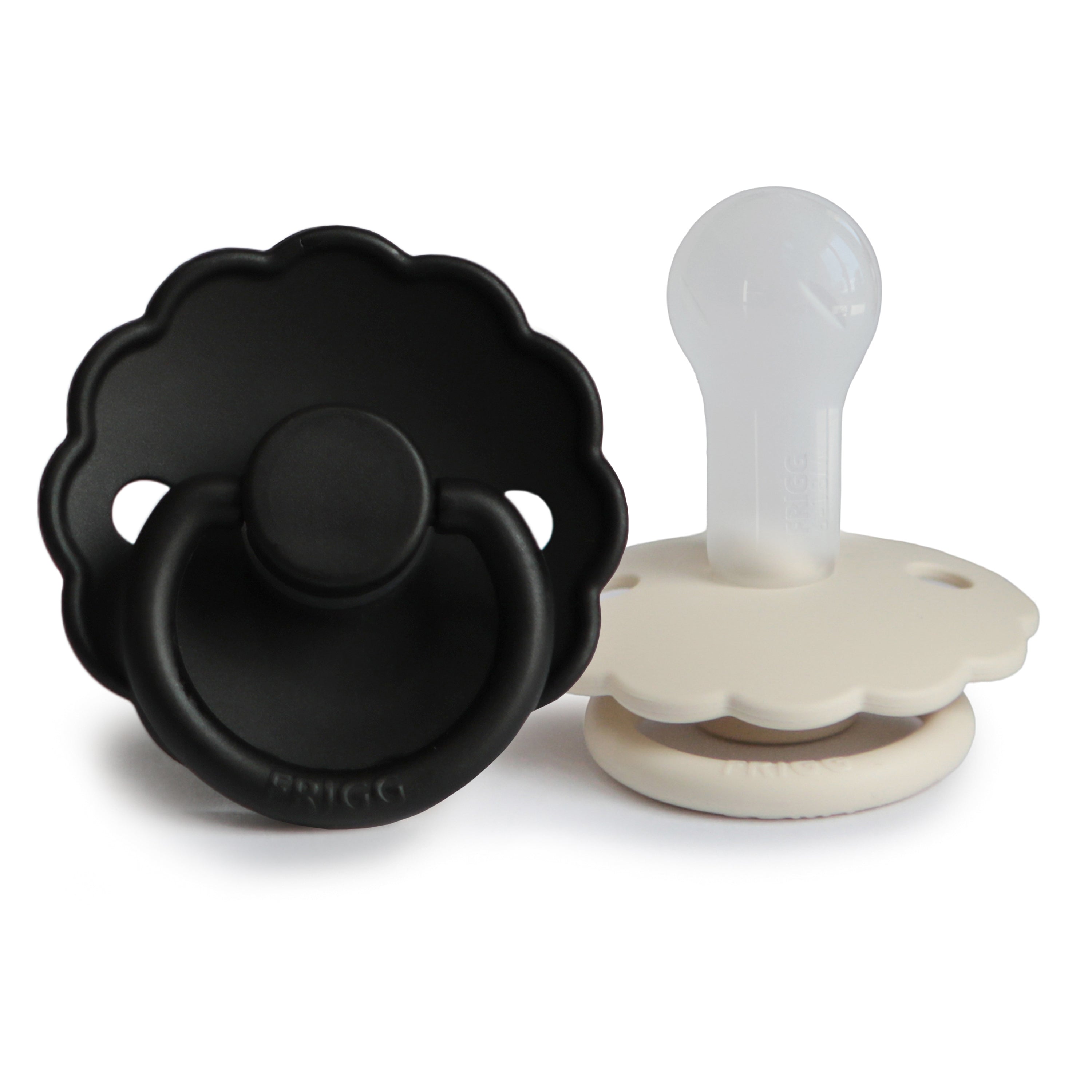 FRIGG Daisy Silicone Pacifier 2-Pack FRIGG PACIFIERS Mushie Jet Black/Cream 6-18 months 