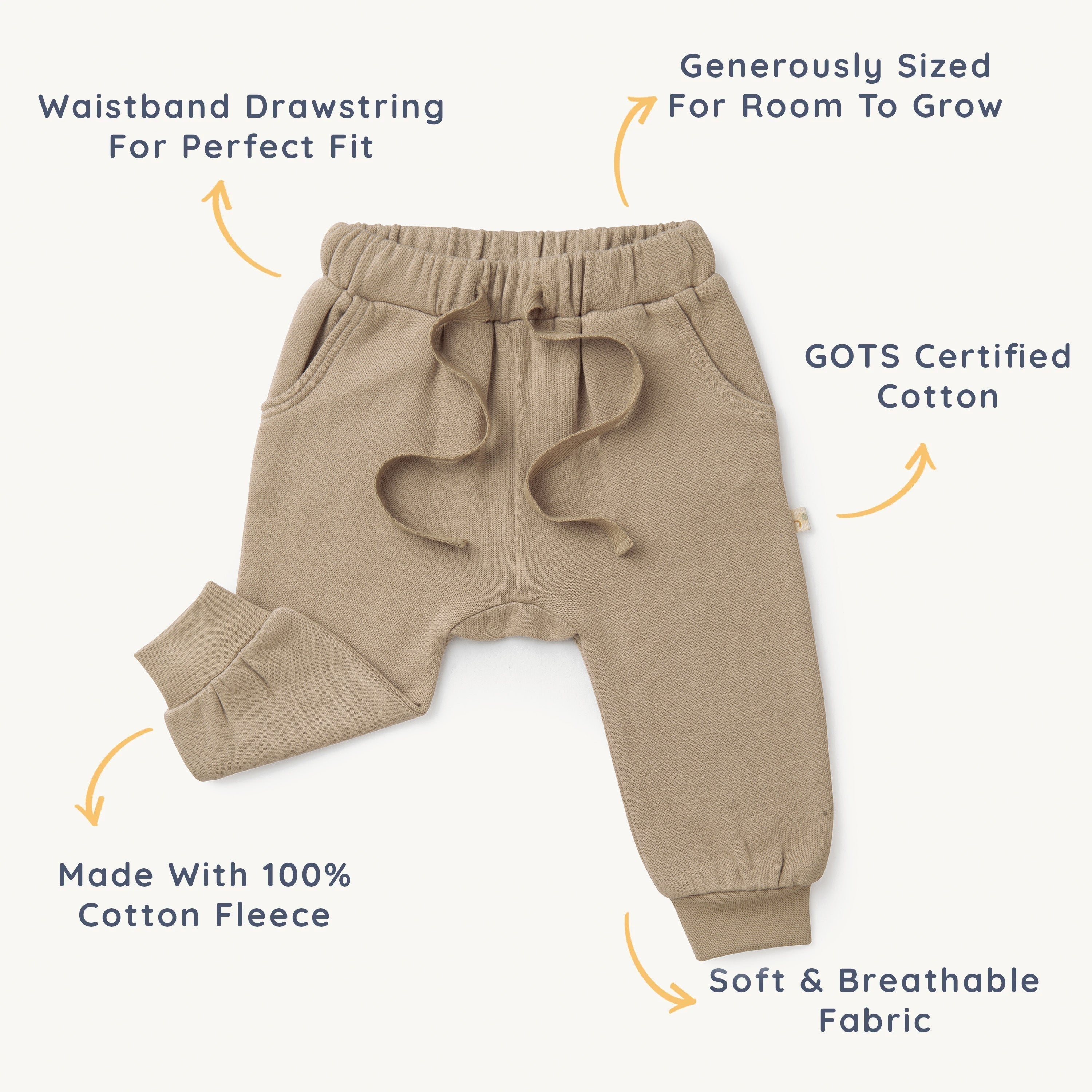 Organic Baby Toddler Jogger Pants - Mocha Jogger Pants Makemake Organics   