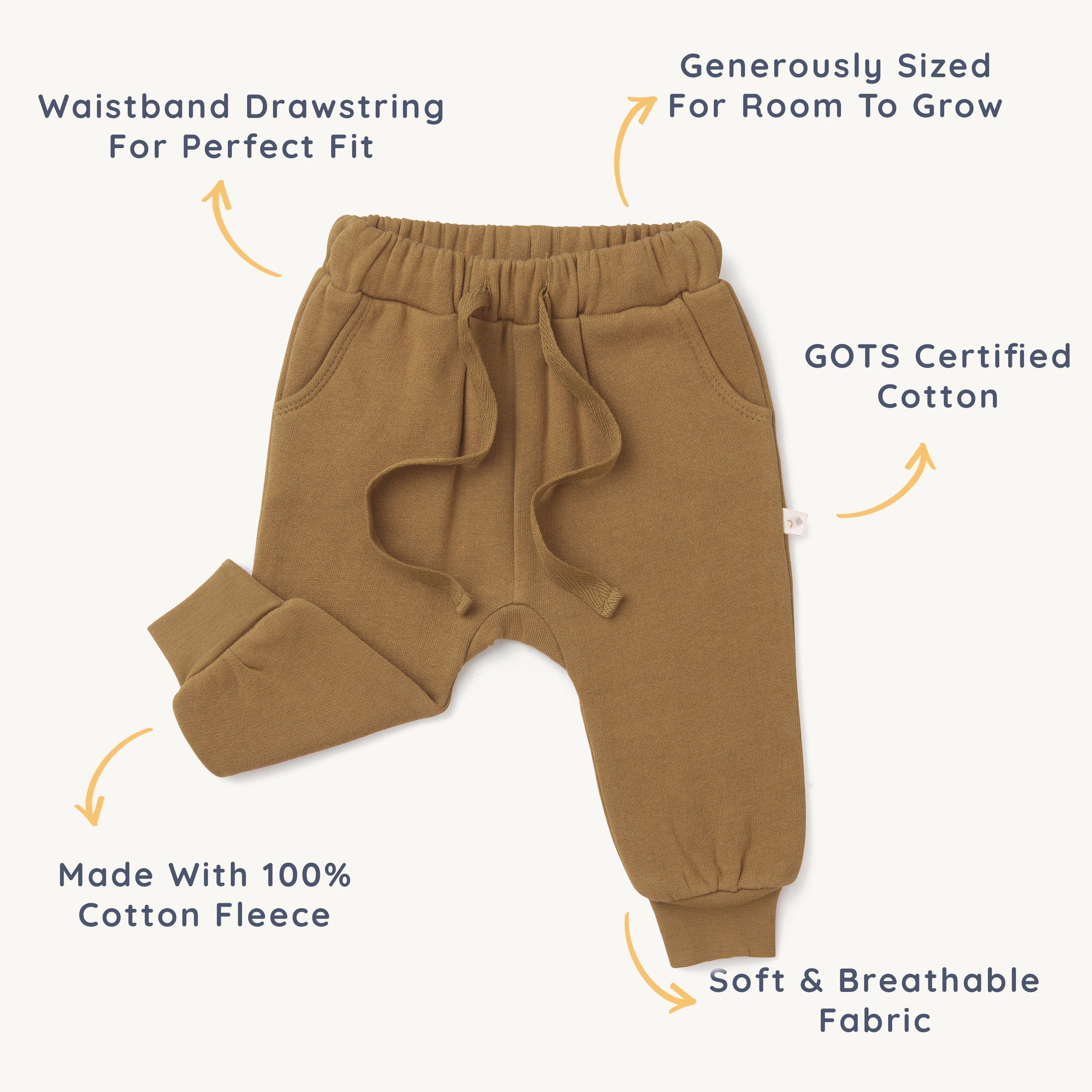 Organic Baby Toddler Jogger Pants - Tan Jogger Pants Makemake Organics   