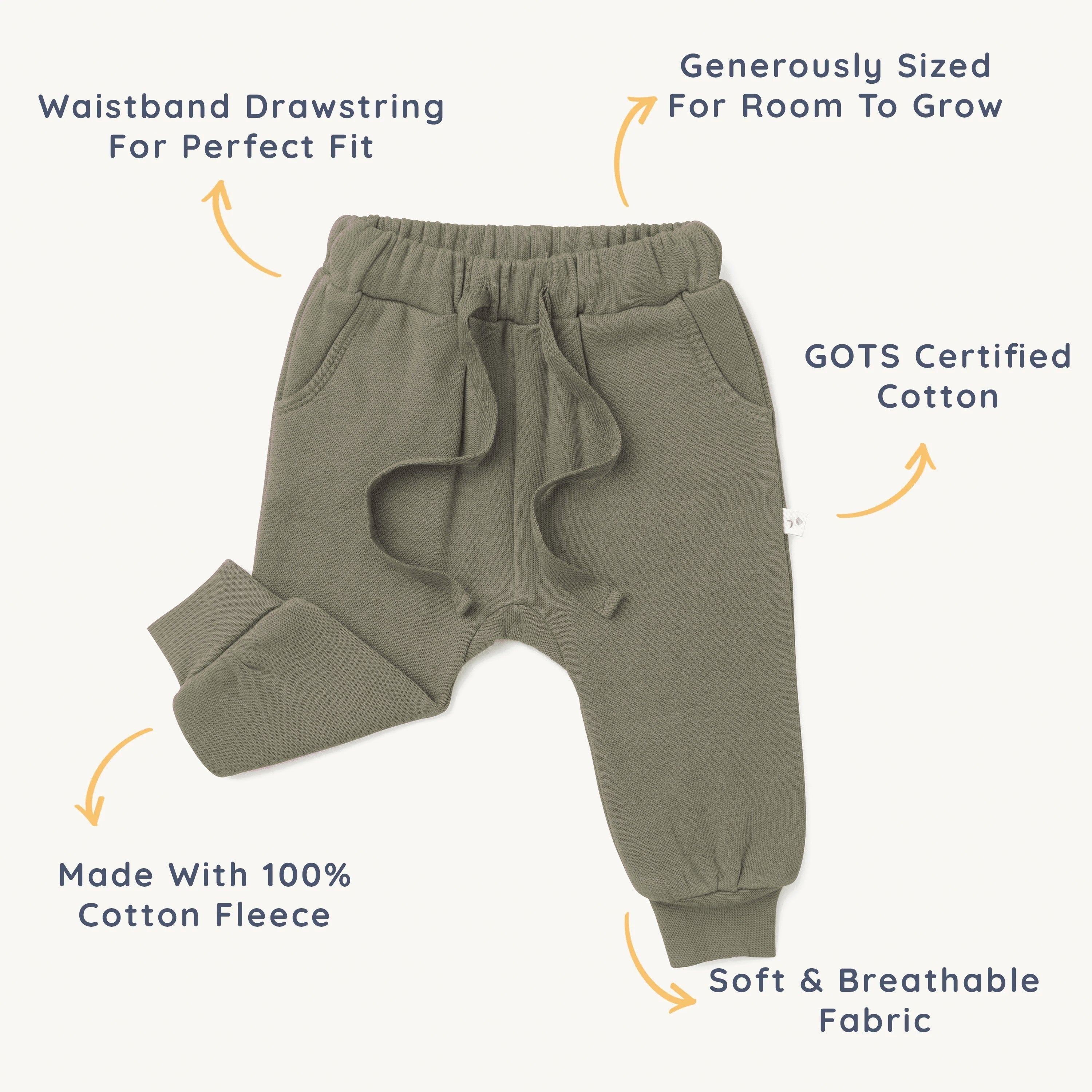 Organic Baby Toddler Jogger Pants - Olive Jogger Pants Makemake Organics   