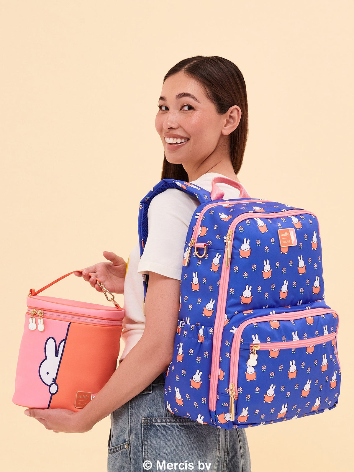 Miffy Flower Fields Zealous Diaper Bag Backpack - Blue & Orange