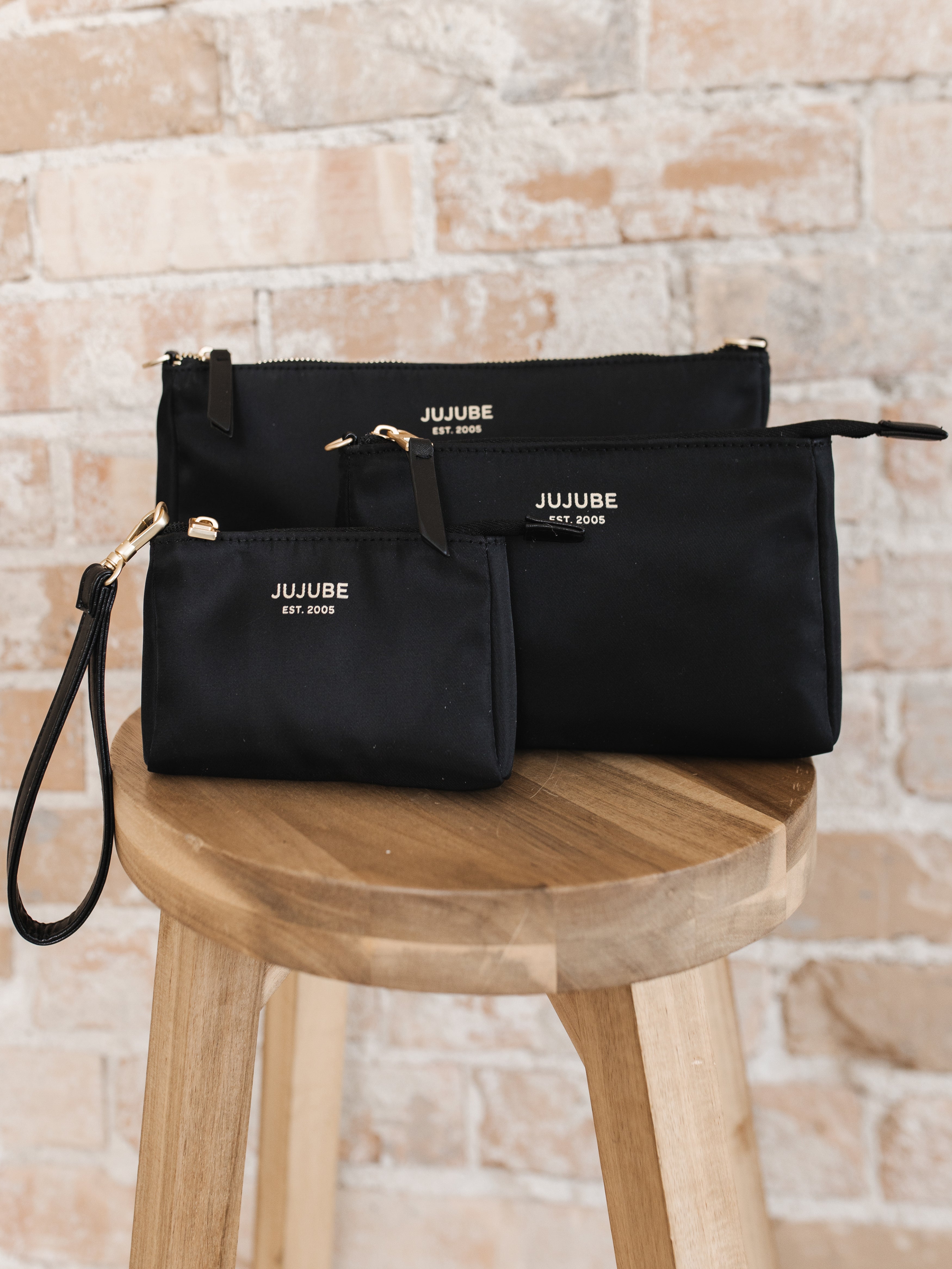 3-Piece Pouch Clutch Purse Set - Black