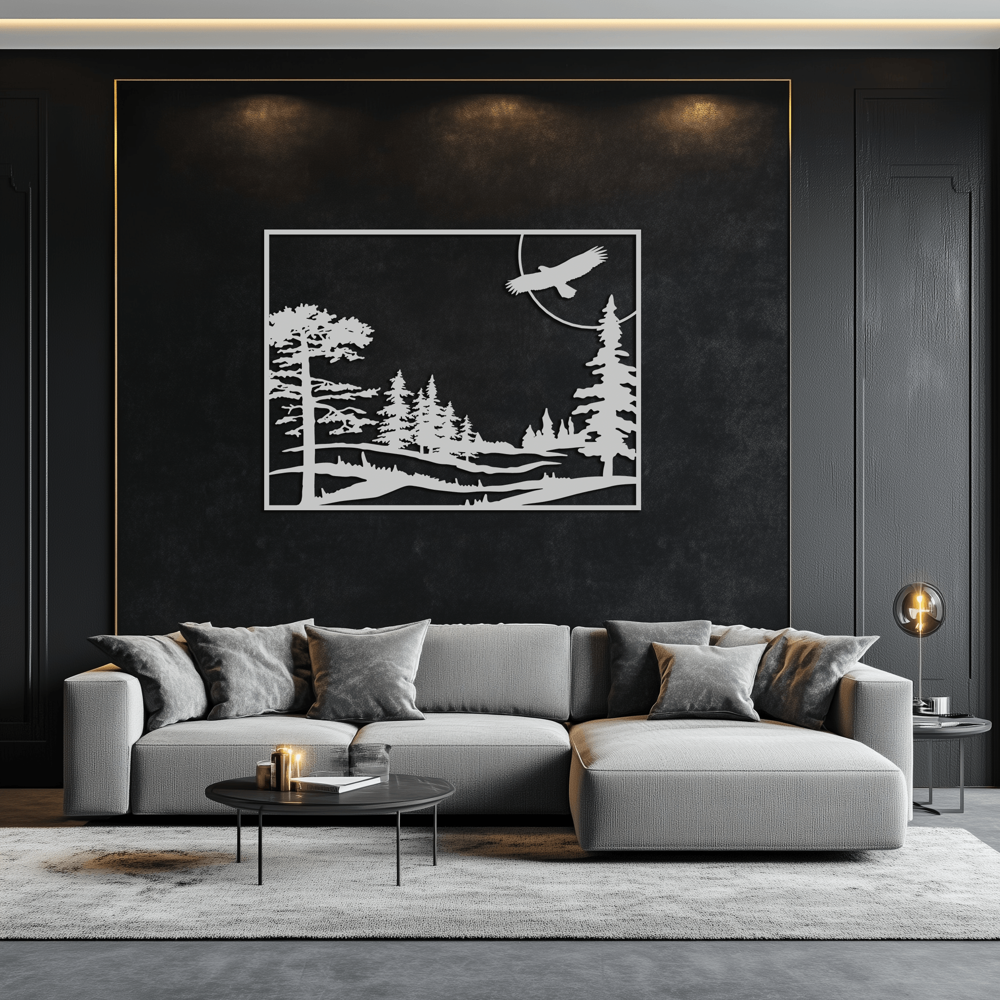 Forest Landscape Metal Wall Art - Steel Wall Decor for Home and Cabin - KAF018