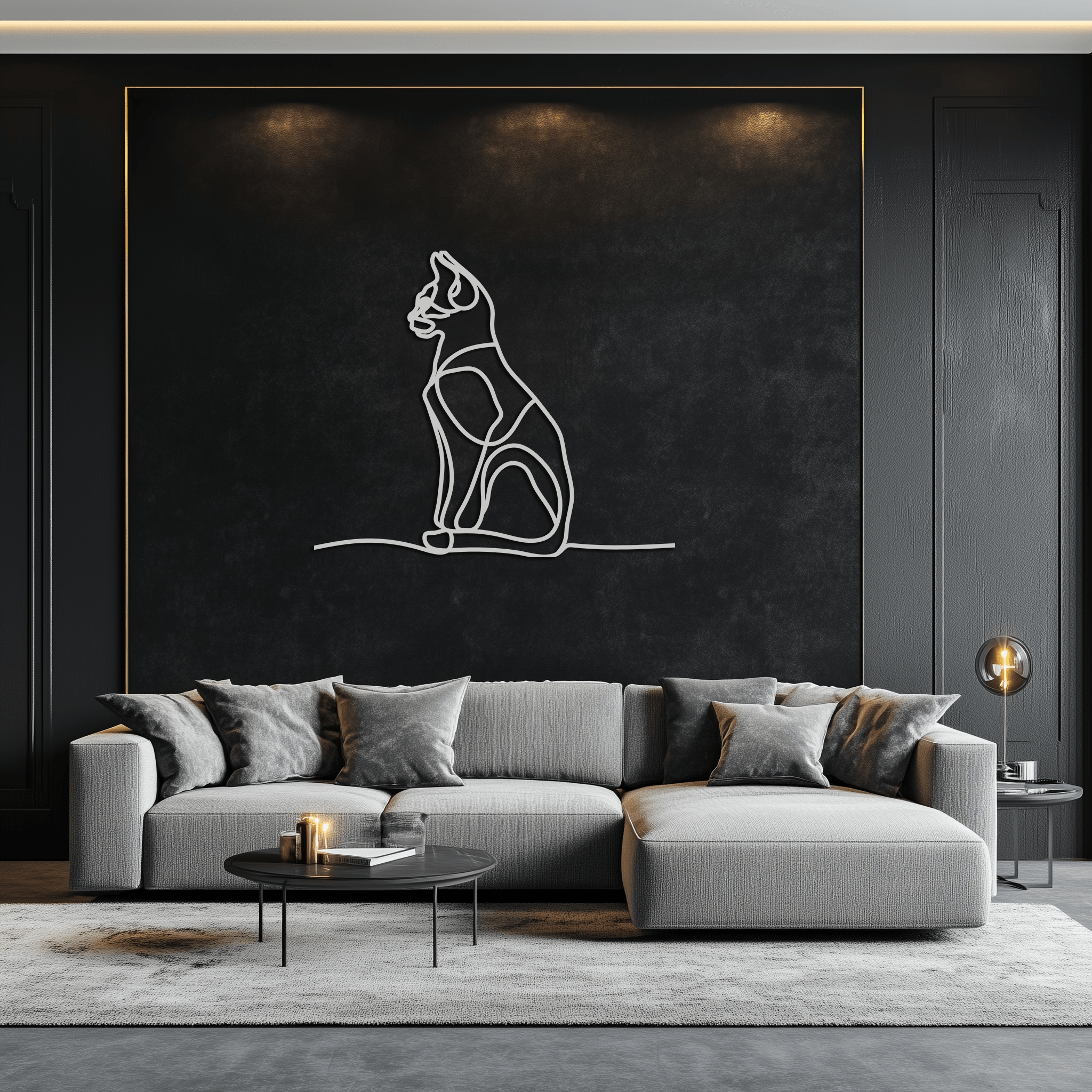 Cat Line Art Metal Wall Art - Modern Minimalist Steel Decor - KAF032