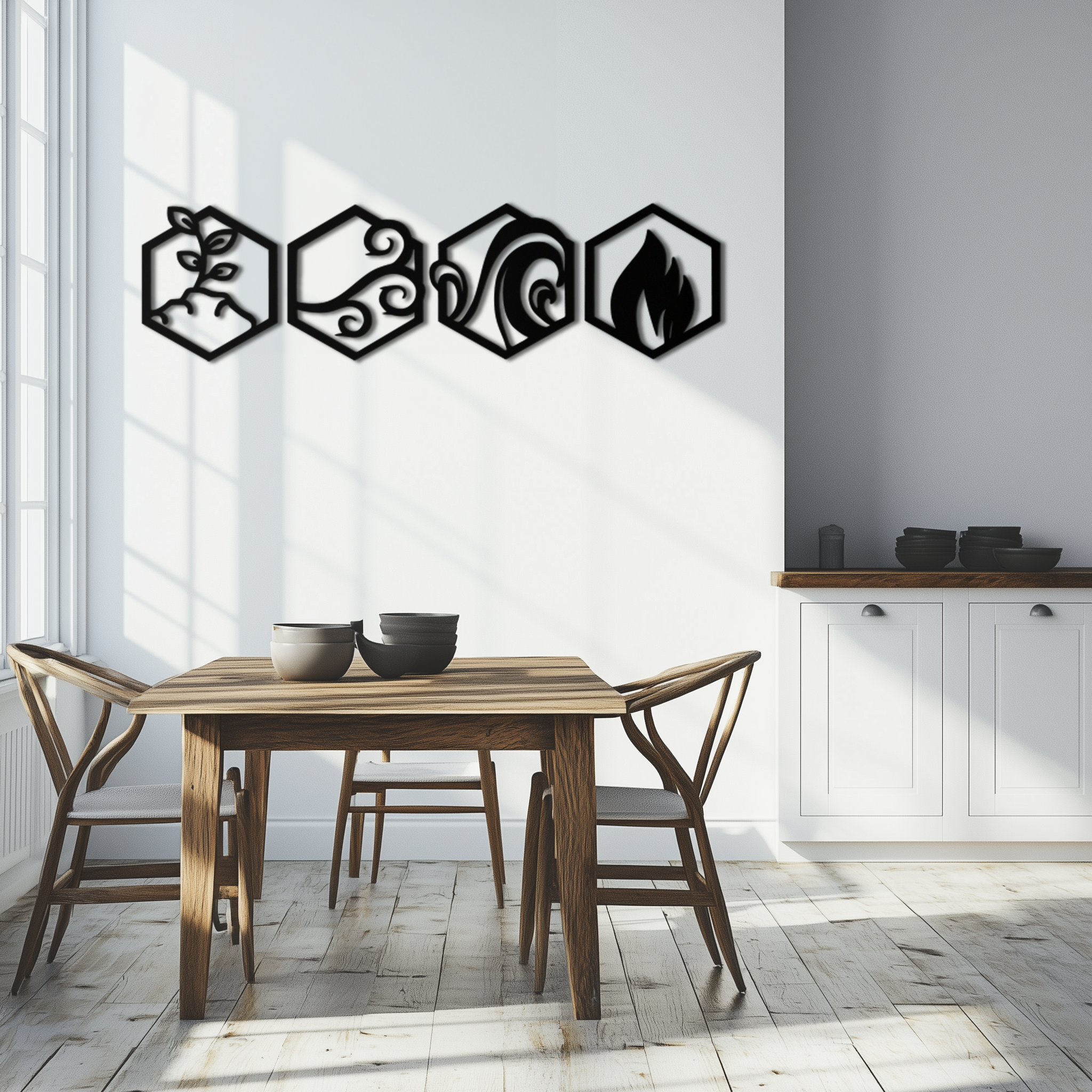 Four Elements Metal Wall Art - Modern Elemental Symbol Decor - KAF090