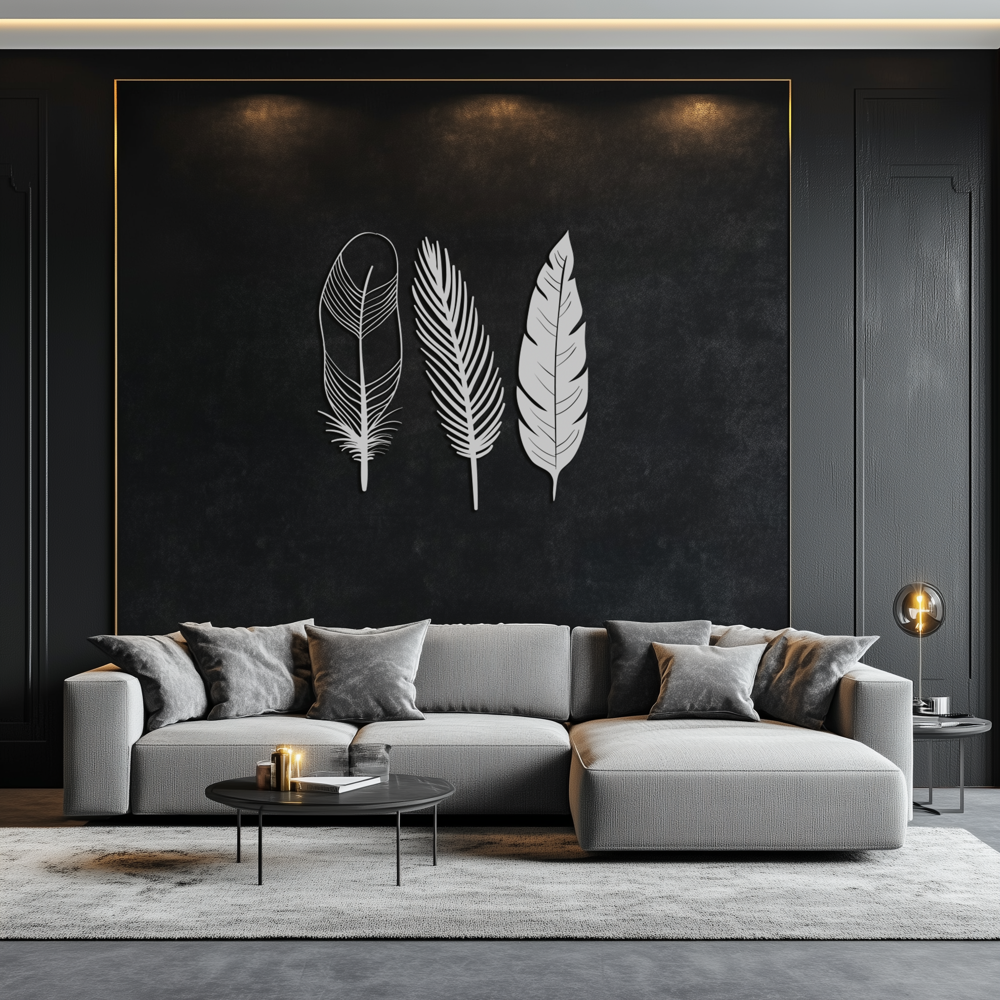 Geometric Feather Metal Wall Art - Modern Boho Steel Decor - KAF117