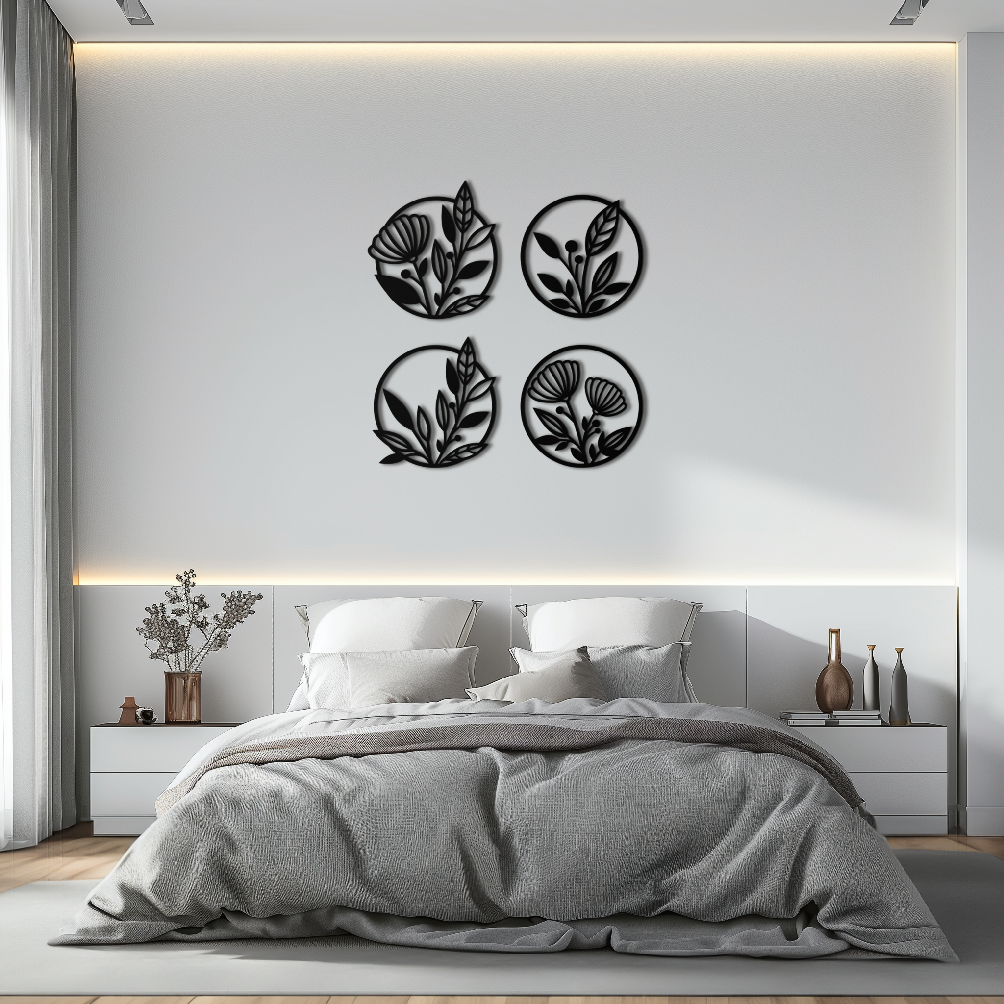 Floral Botanical Metal Wall Art - Nature-Inspired Circle Wall Decor - KAF160