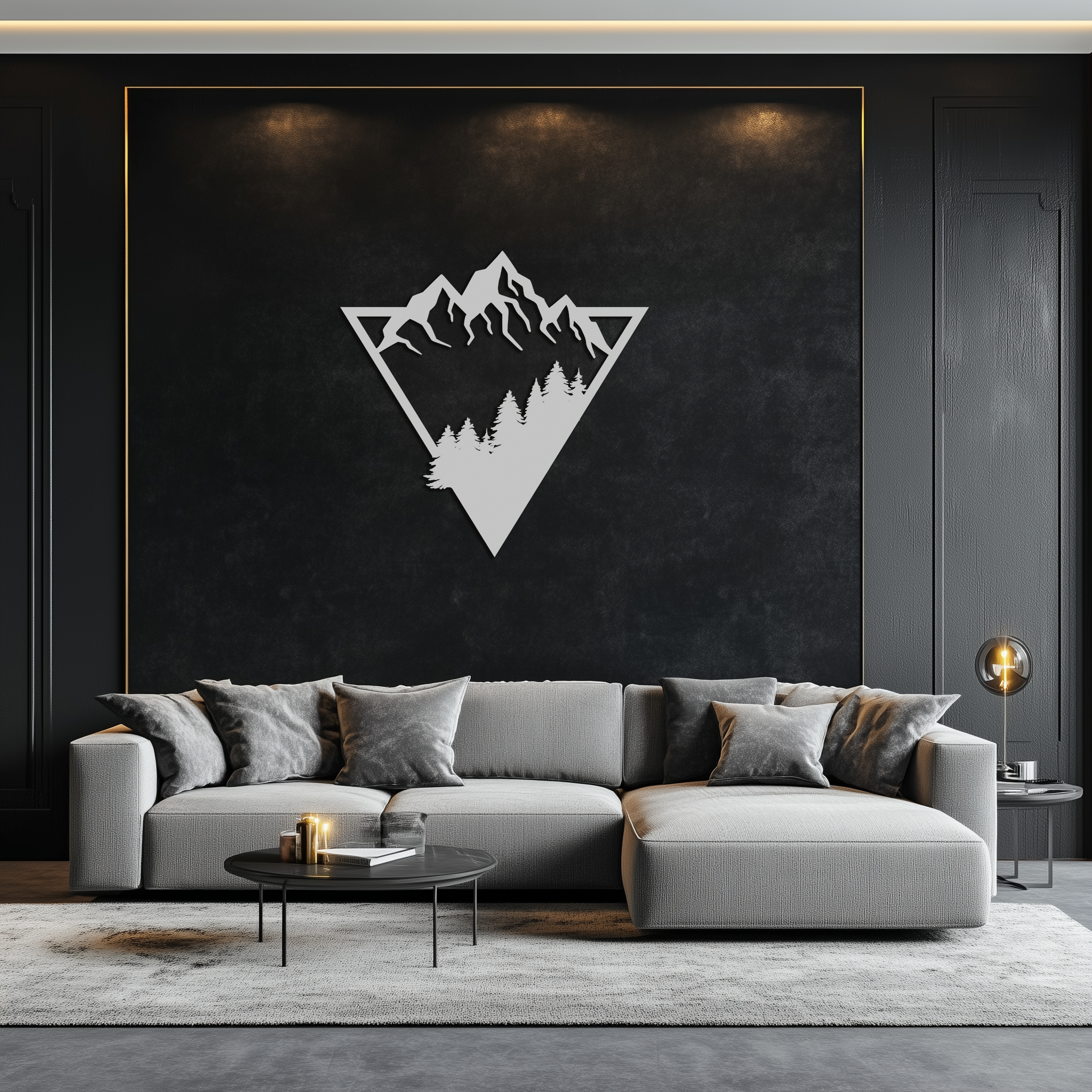 Mountain Forest Metal Wall Art - Geometric Nature Decor- KAF161