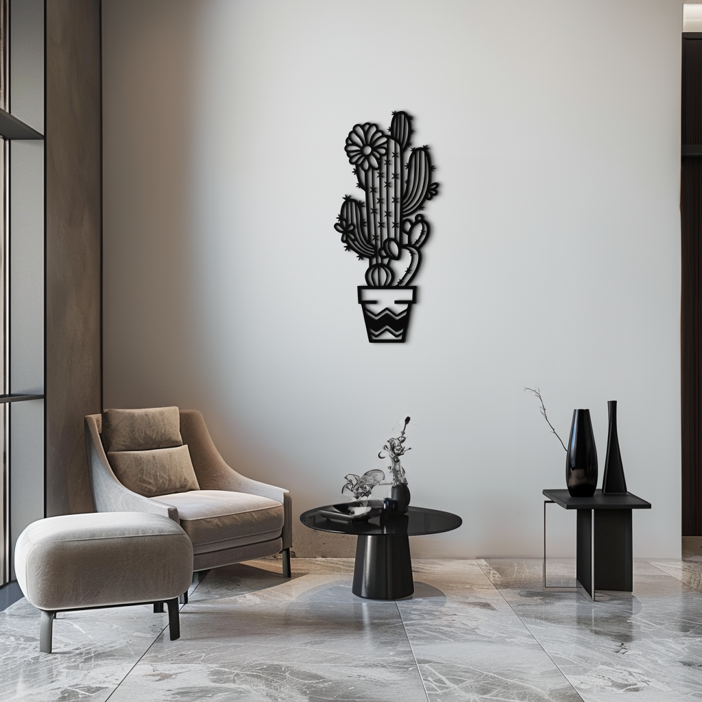 Cactus Metal Wall Art - Modern Geometric Desert Decor - KAF224
