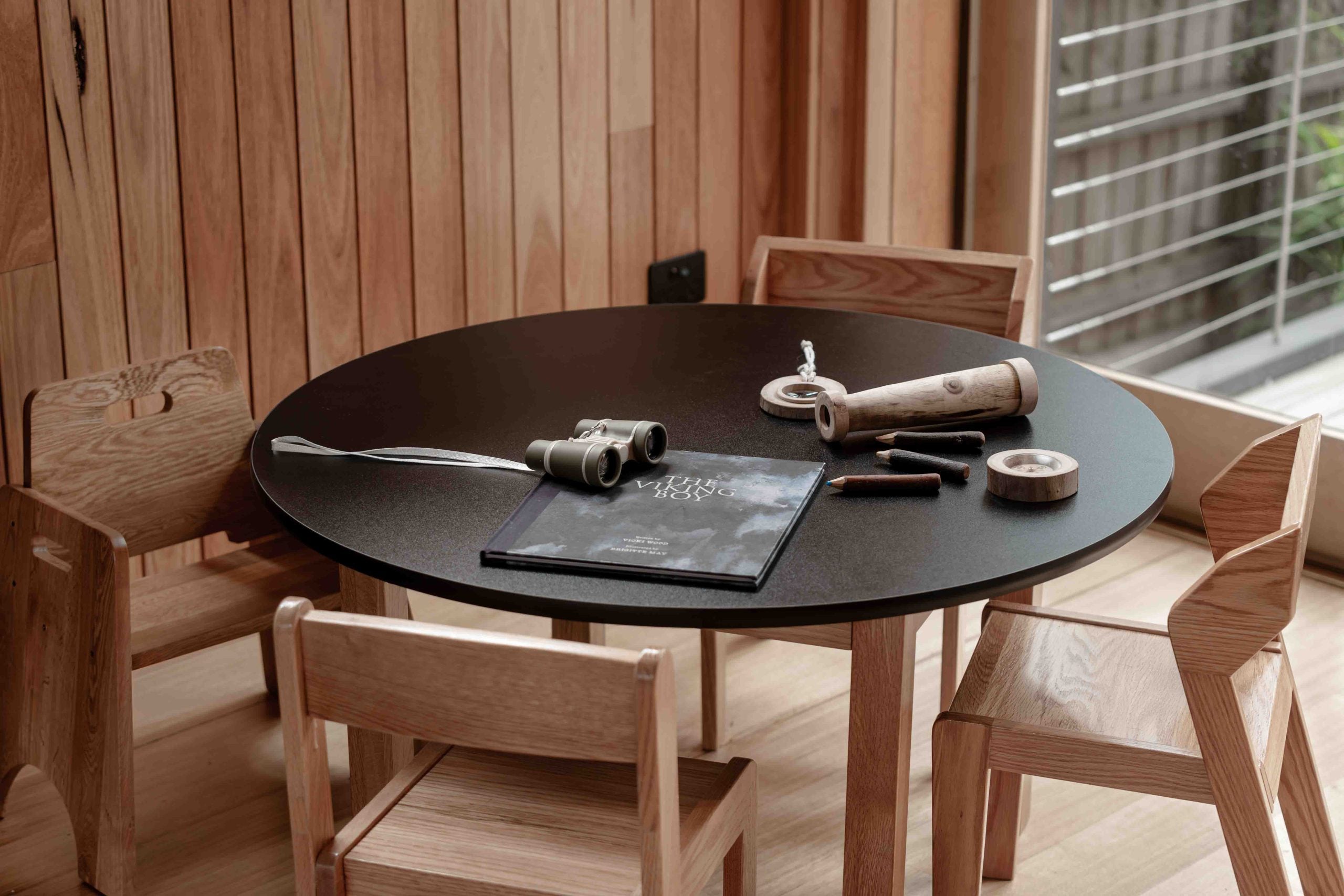 Round Sage Kids Table – 35" Diameter Oak Base