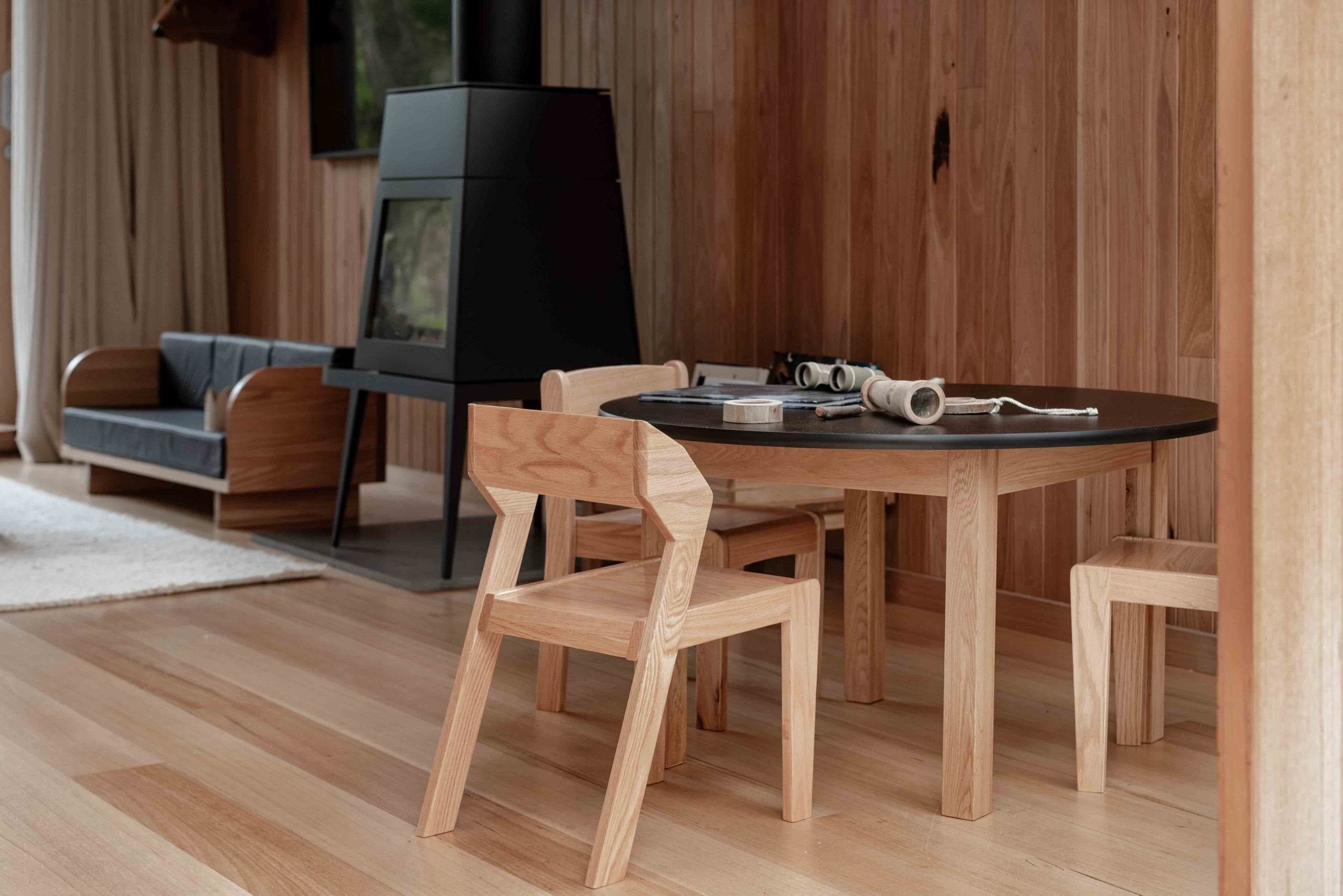 Round Black Kids Table – 35" Diameter Oak Base