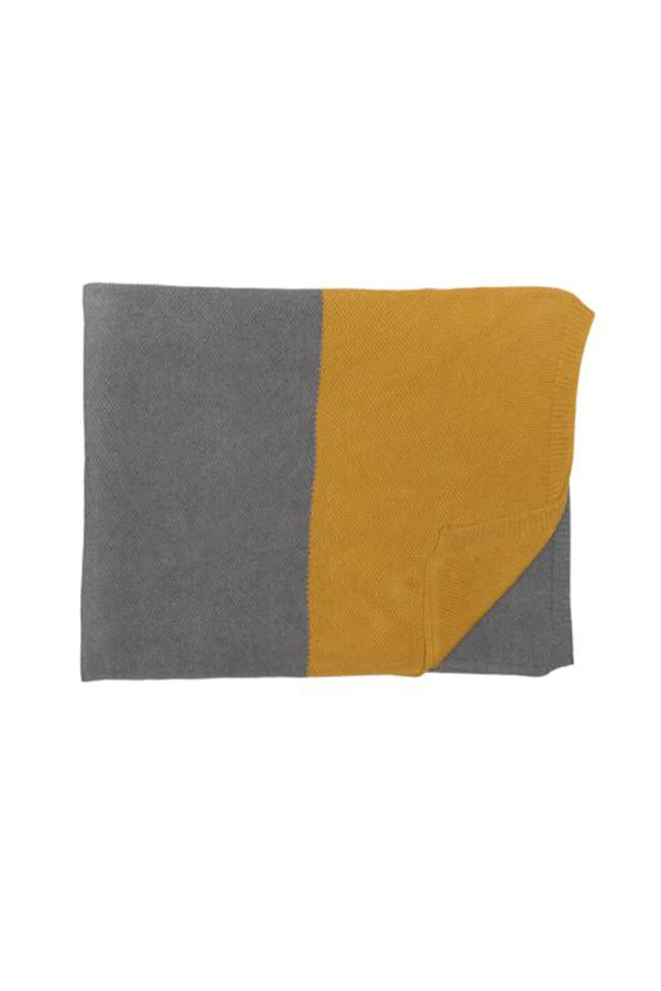 KNITTED BLANKET HONEYBEE MUSTARD - GREY  Little Wonder & Co   