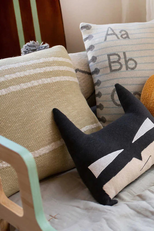 KNITTED CUSHION DUETTO OLIVE - NATURAL  Little Wonder & Co   