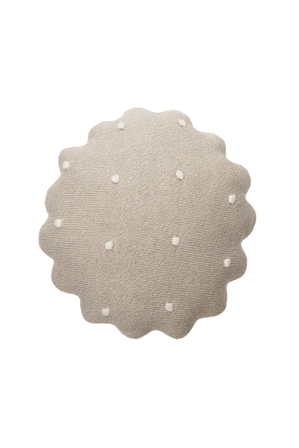 KNITTED CUSHION ROUND BISCUIT DUNE WHITE  Little Wonder & Co   