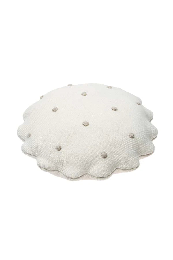 KNITTED CUSHION ROUND BISCUIT IVORY  Little Wonder & Co   