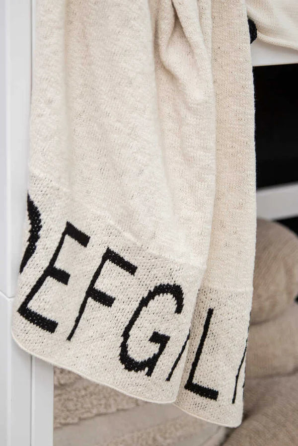 KNITTED THROW ABC NATURALBLACK  Little Wonder & Co   