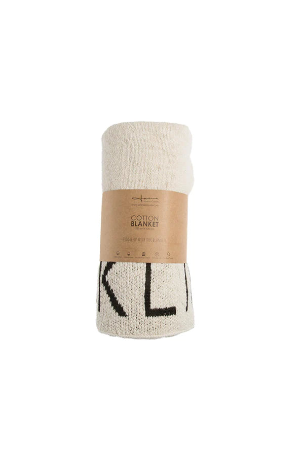 KNITTED THROW ABC NATURALBLACK  Little Wonder & Co   