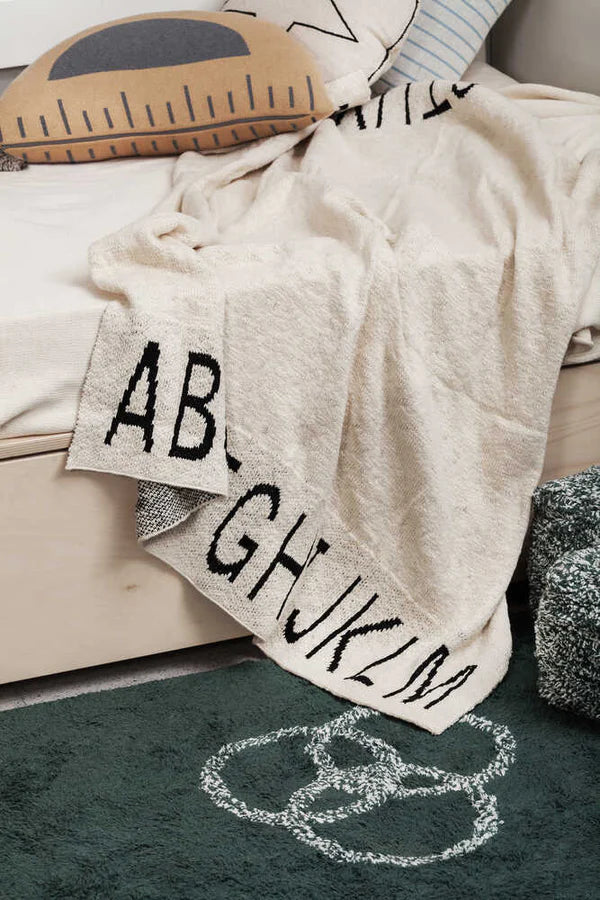KNITTED THROW ABC NATURALBLACK  Little Wonder & Co   