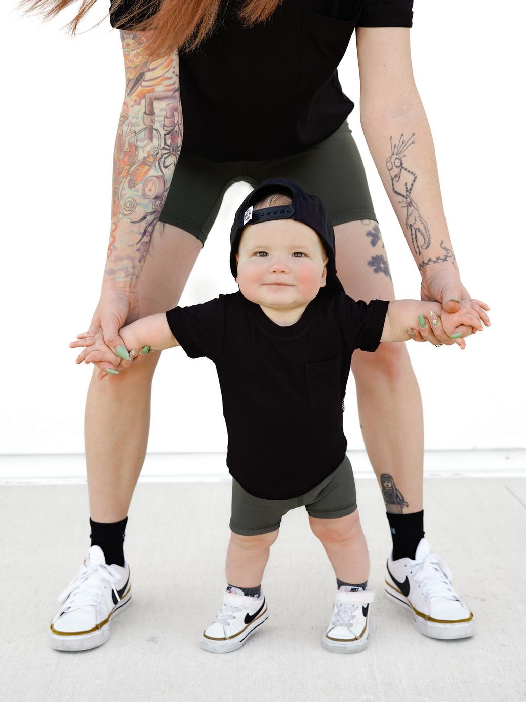 Baby Athletic Ribbed Biker Short - Forest