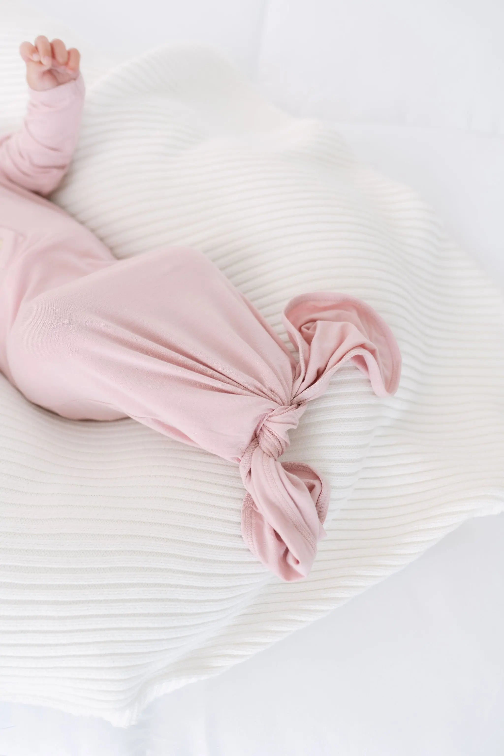 Knotted Baby Gown, Hat, Headband Set – Newborn Baby Girl Outfit - Dusty Rose