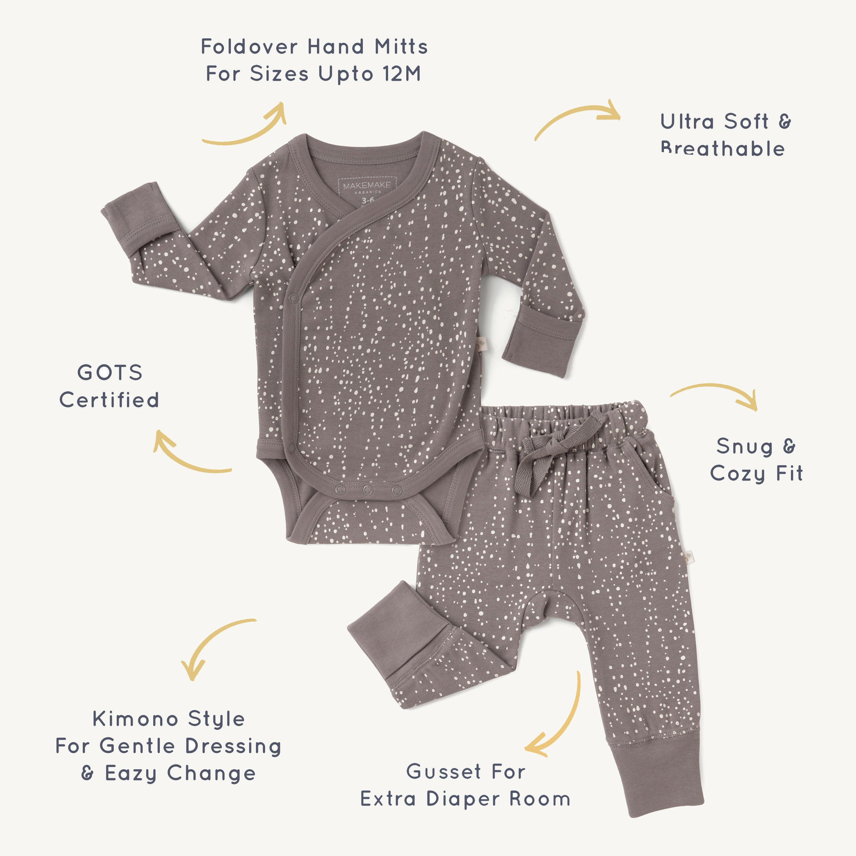 Organic Baby Onesie & Pants Outfit - Speckle Kimono Pant Set Makemake Organics   