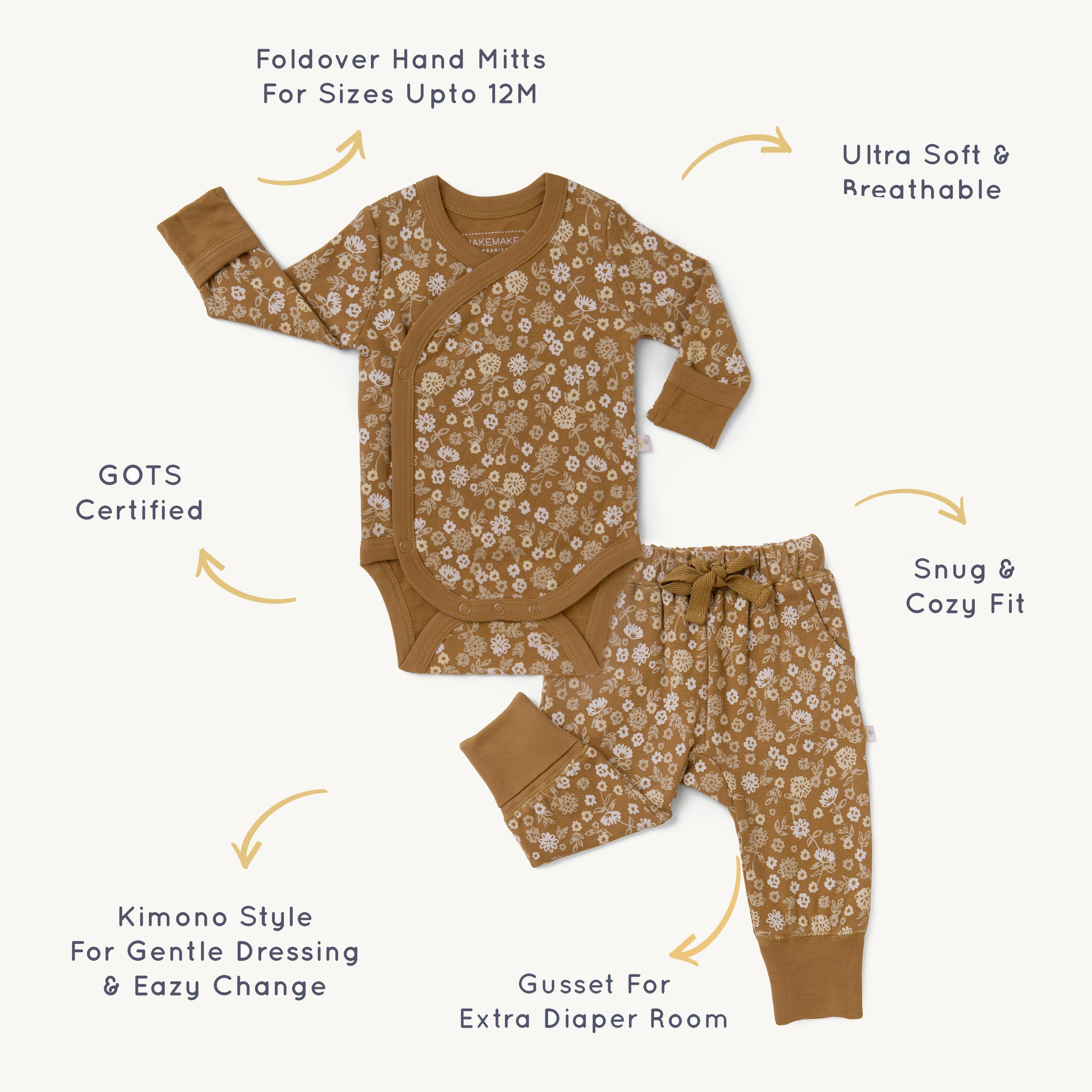 Organic Baby Onesie & Pants Outfit - Wildflower Kimono Pant Set Makemake Organics   