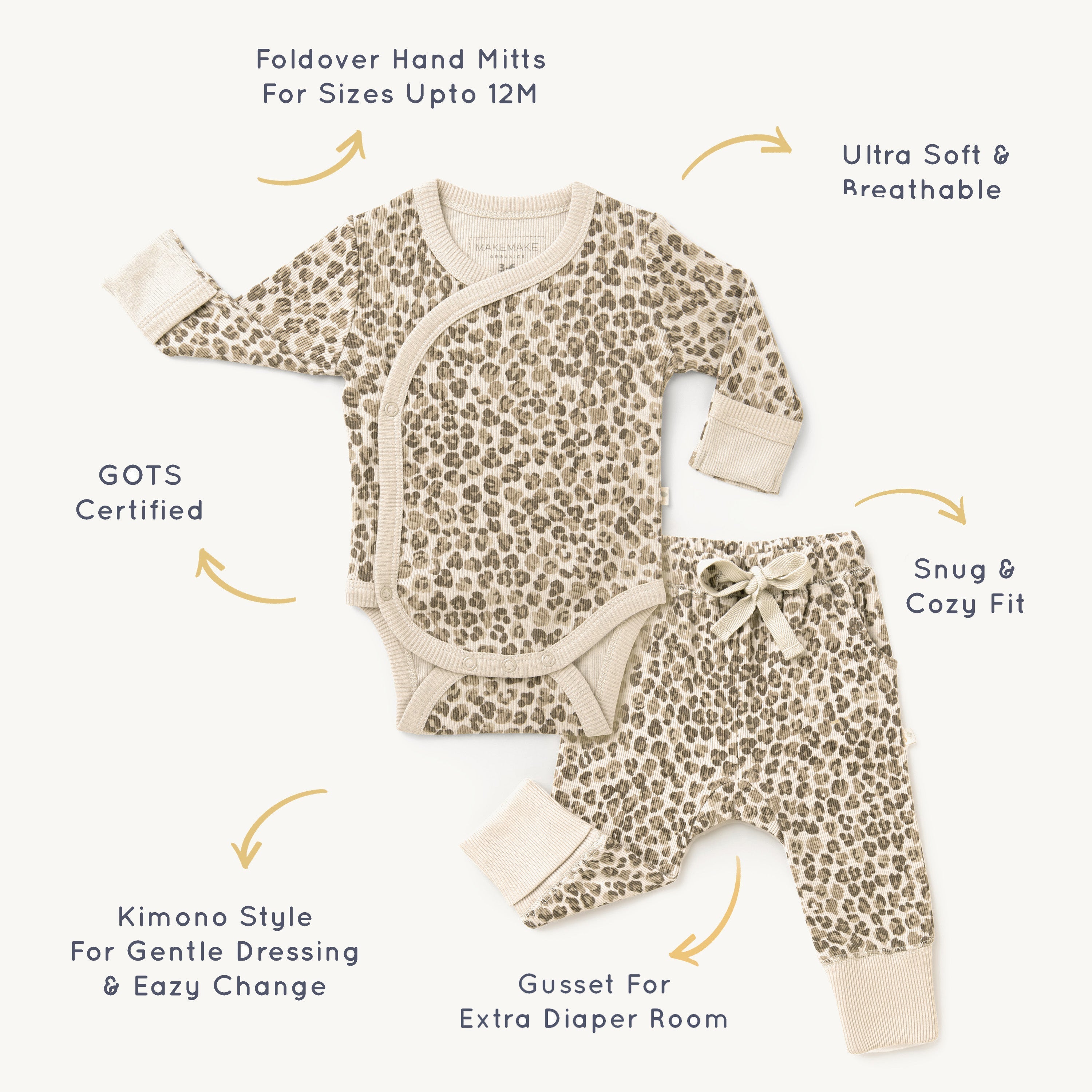 Organic Baby Onesie & Pants Outfit - Spotted Kimono Pant Set Makemake Organics   