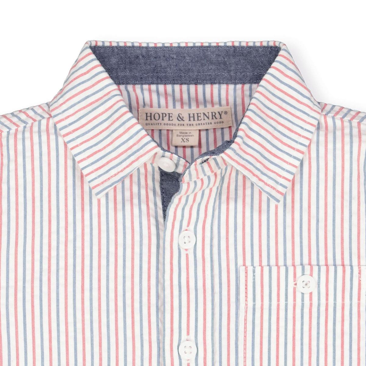 Seersucker Short Sleeve Button Down Shirt - Red and Blue Seersucker