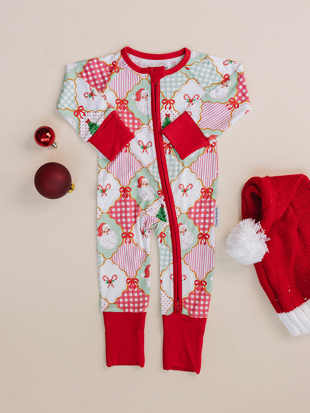 Bamboo Zip Romper | Santa Patchwork