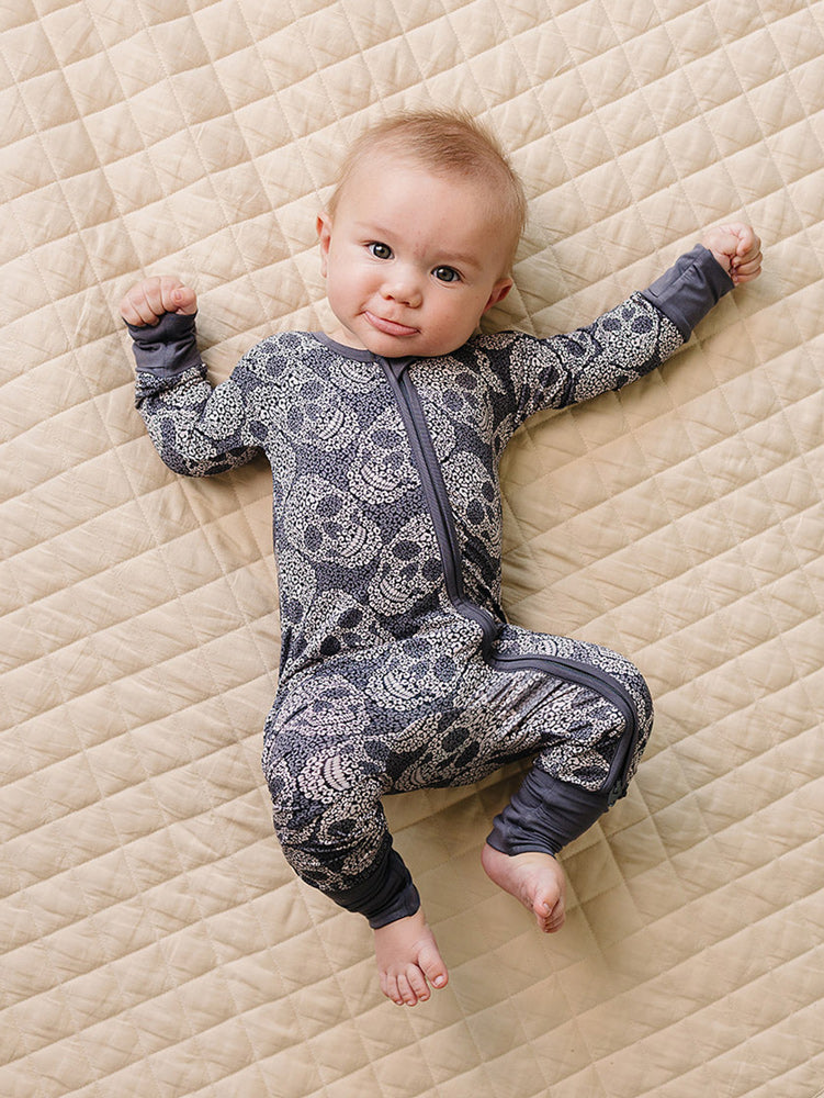 Bamboo Zip Romper | Leopard Skull