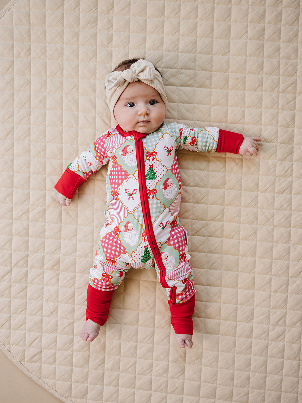 Bamboo Zip Romper | Santa Patchwork