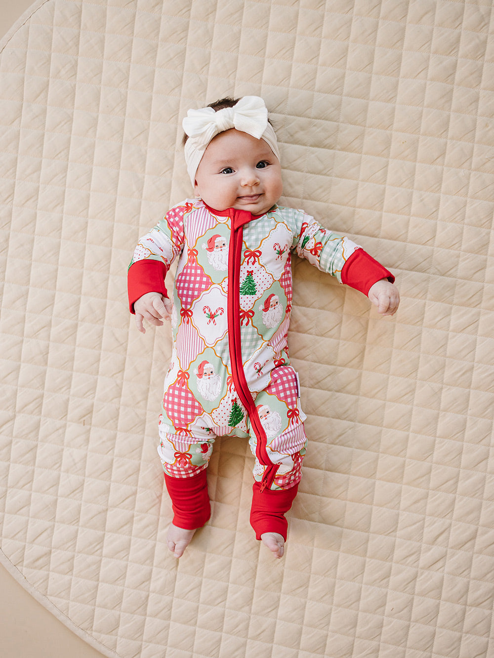 Bamboo Zip Romper | Santa Patchwork