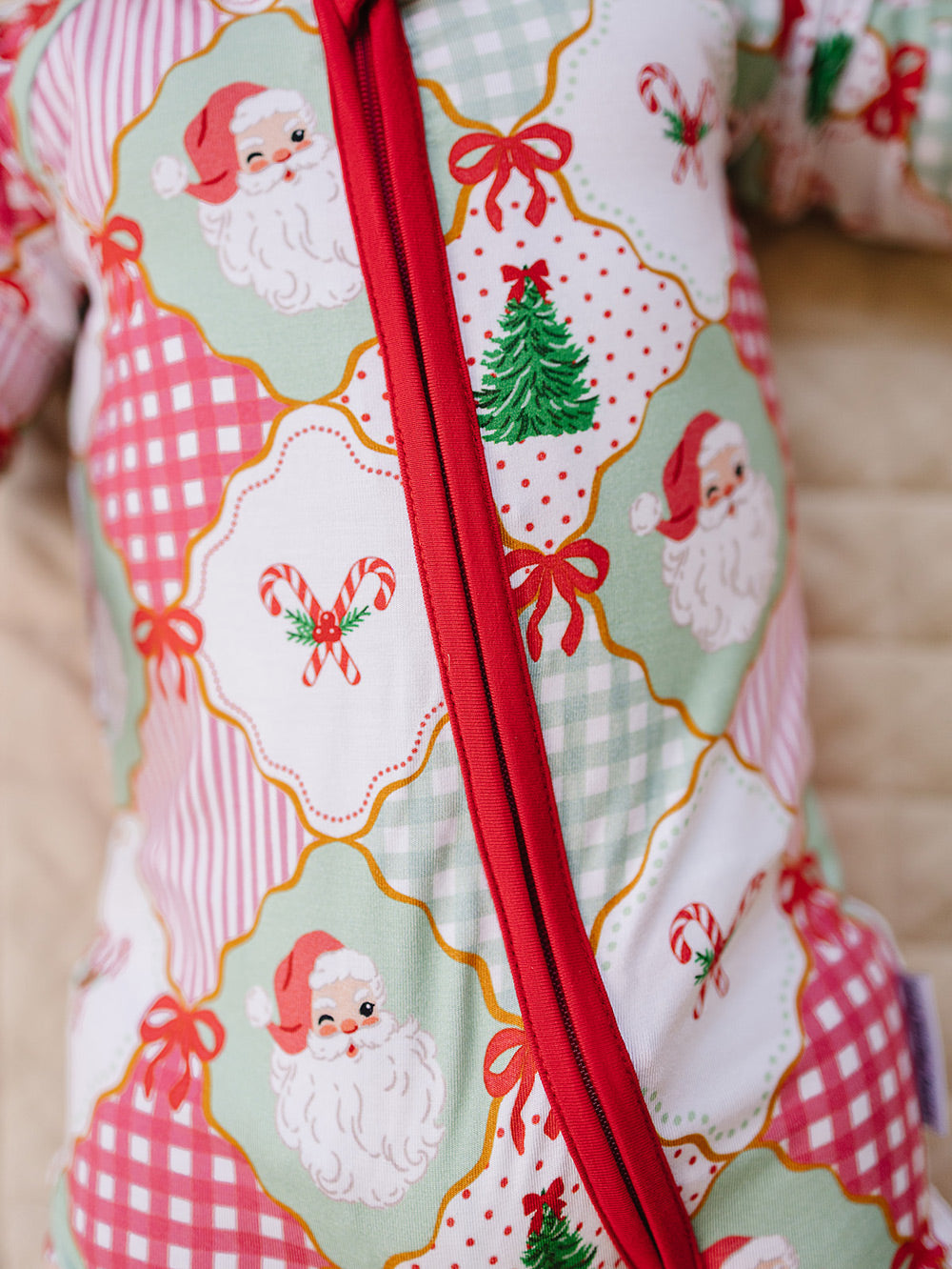 Bamboo Zip Romper | Santa Patchwork