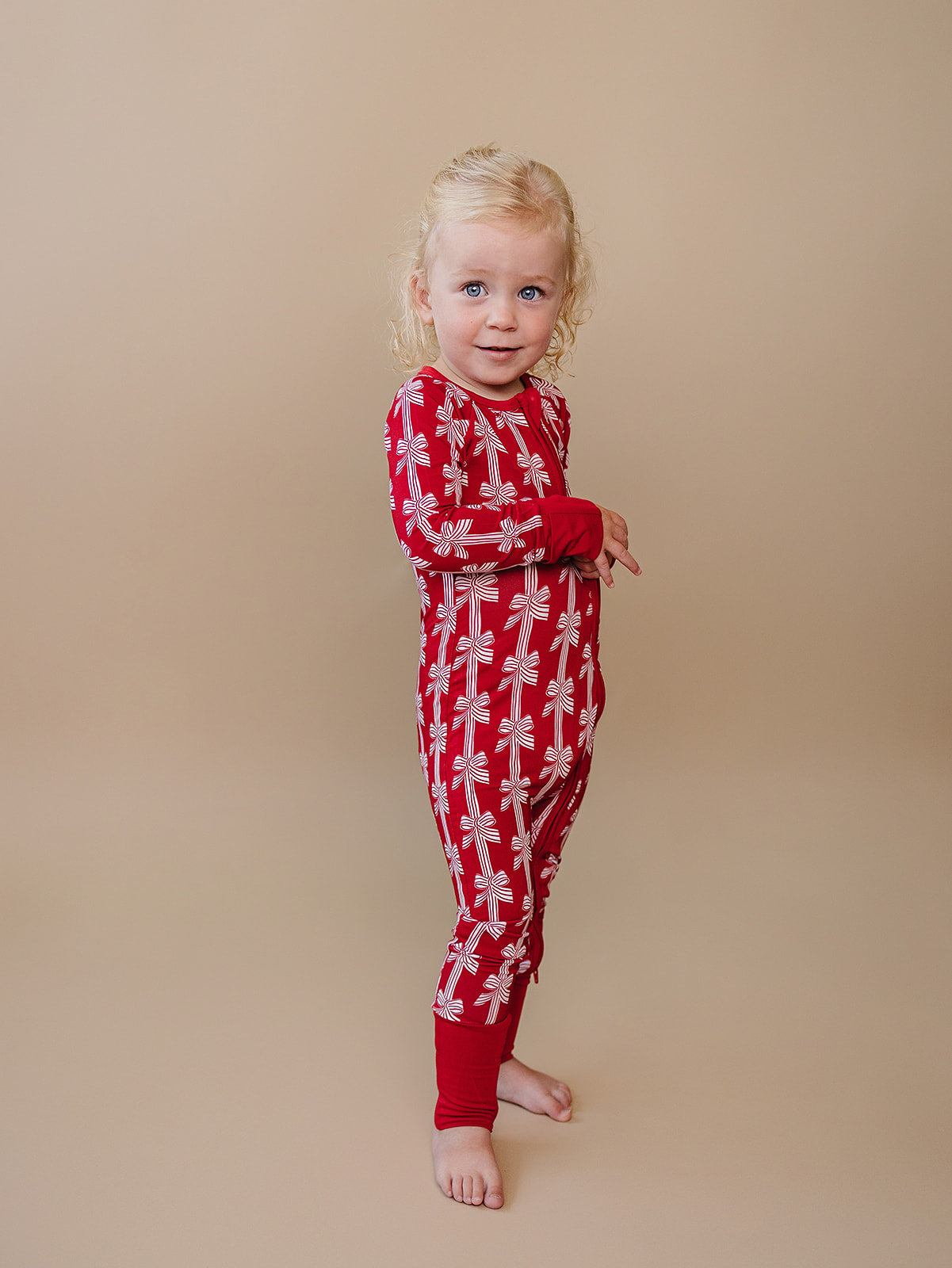Bamboo Zip Romper | Red Bows