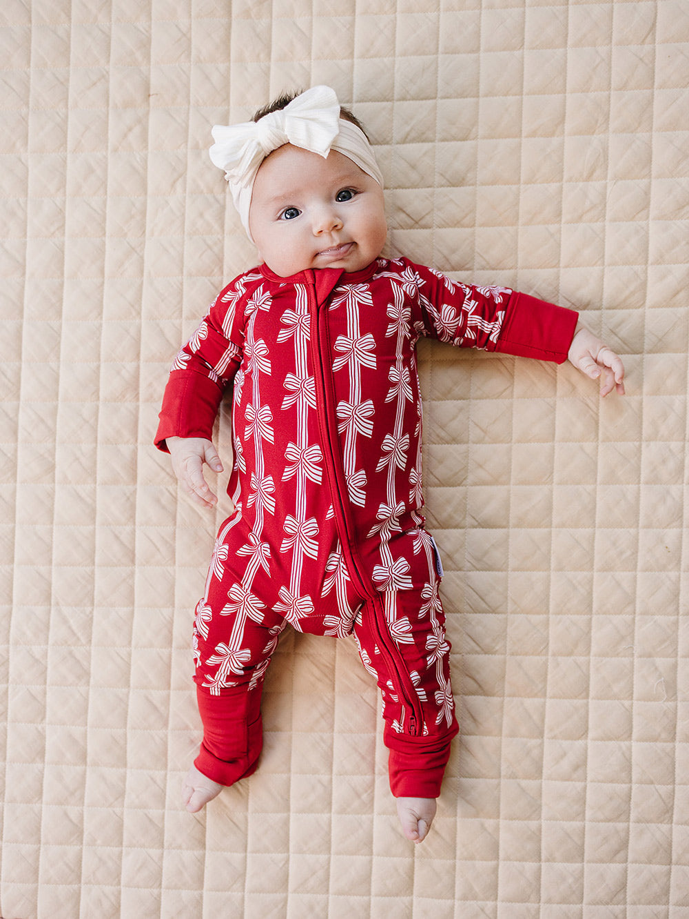 Bamboo Zip Romper | Red Bows