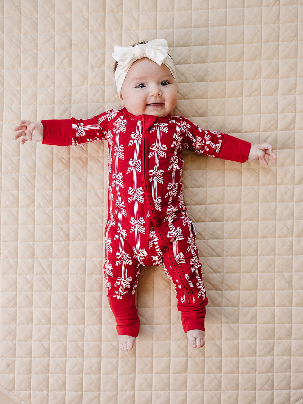 Bamboo Zip Romper | Red Bows